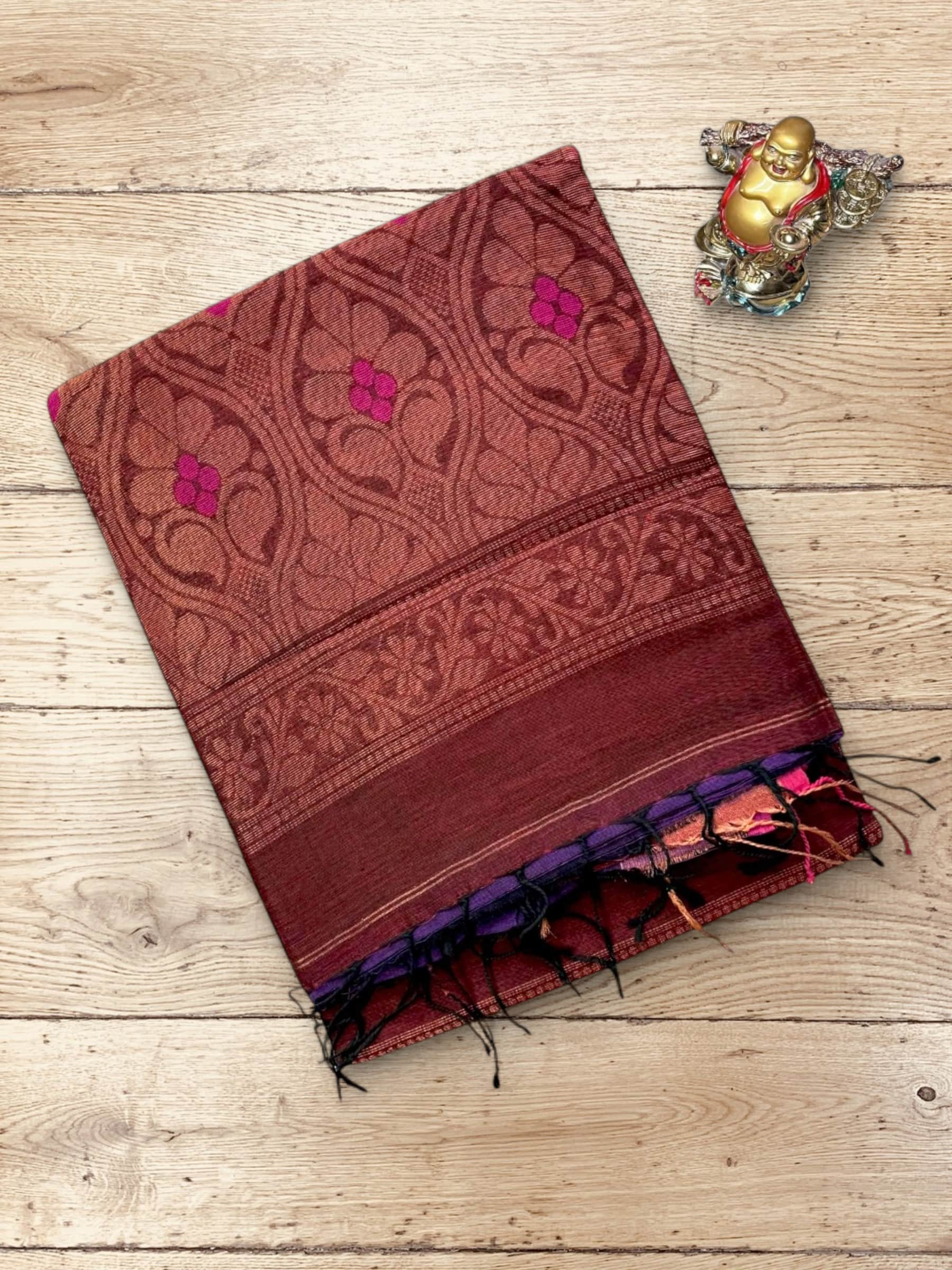 Handloom Organic Linen Banarasi Saree in Maroon
