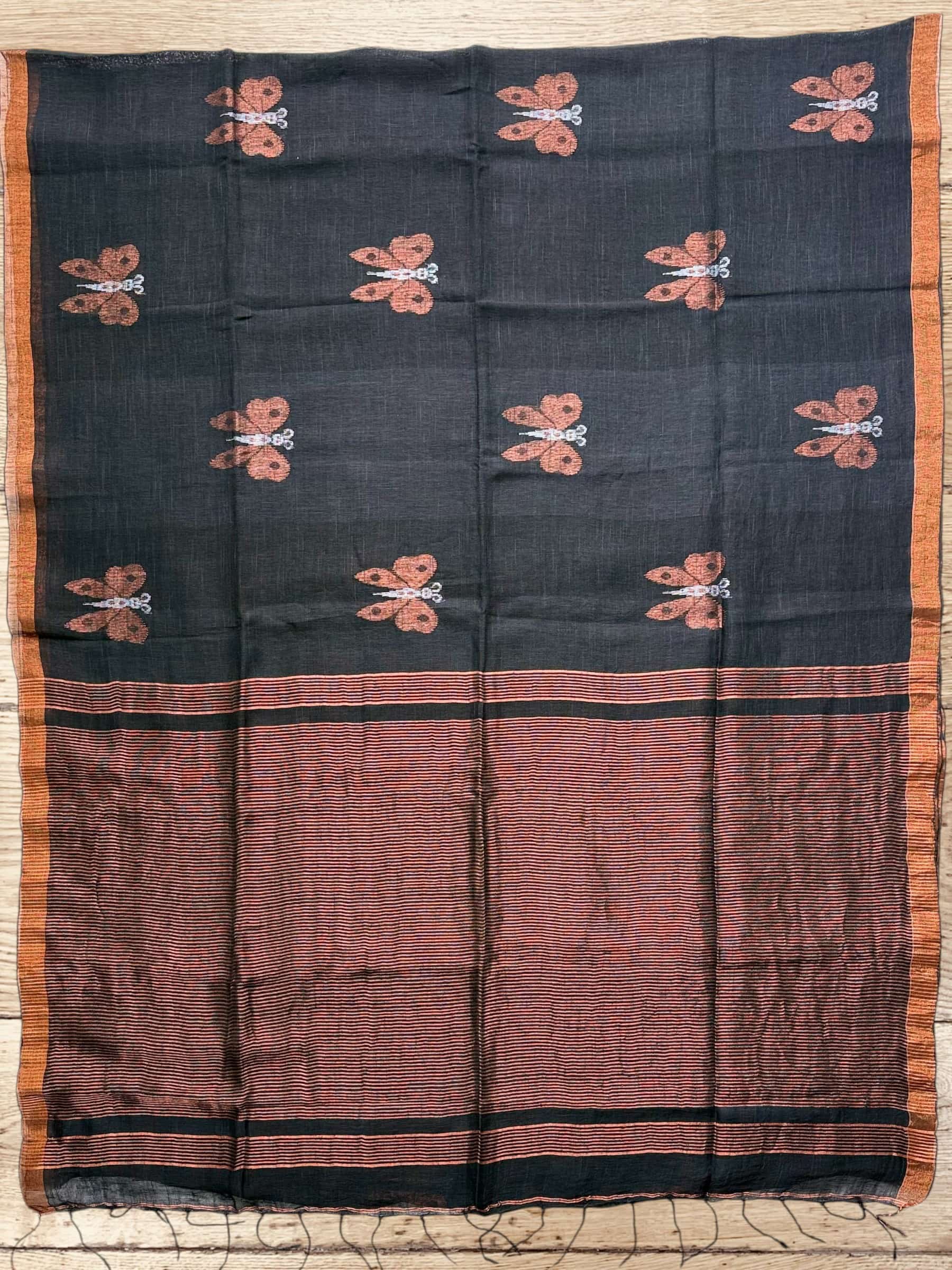 Handloom Linen Saree in Black