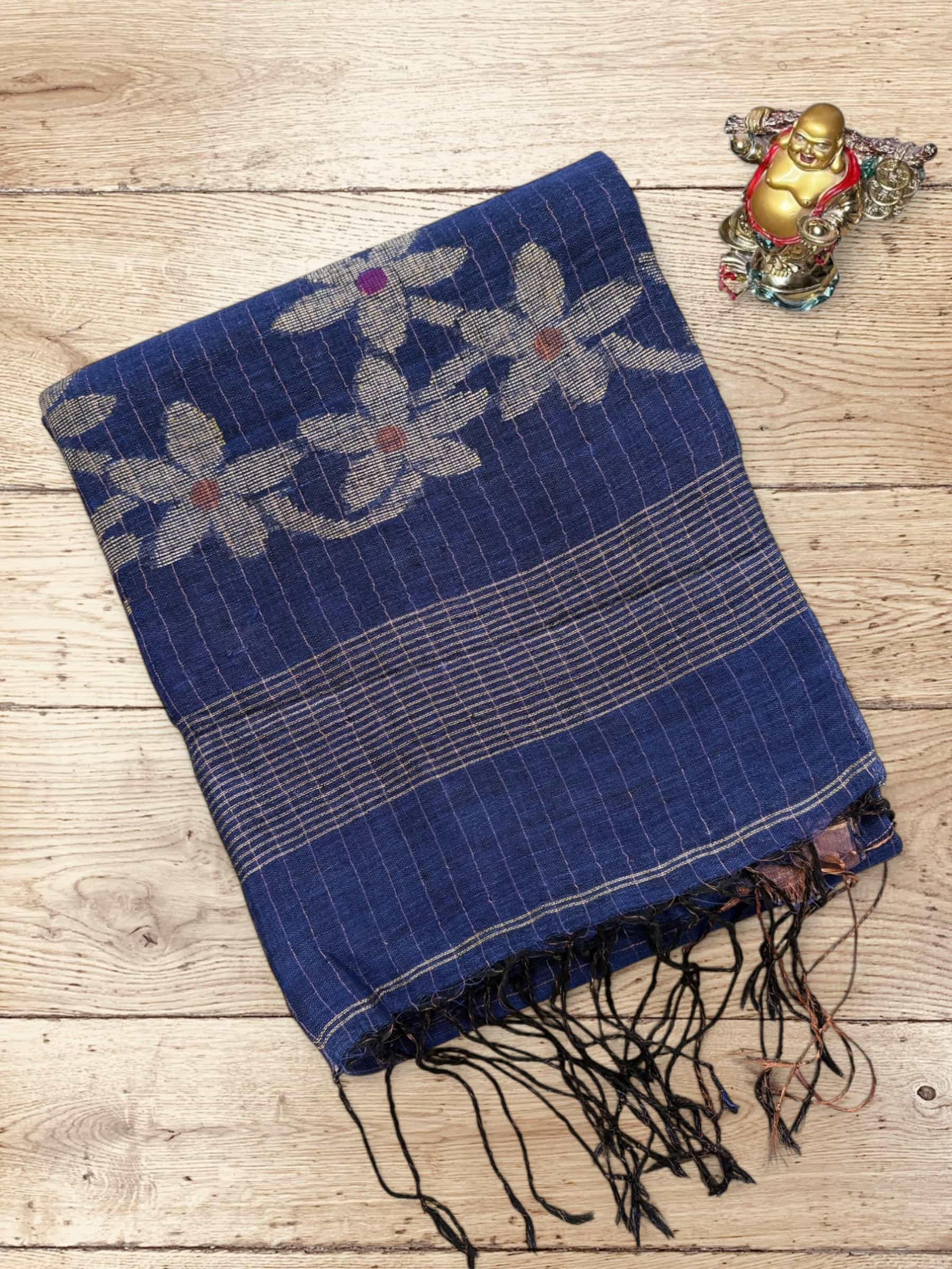 Handloom Linen Saree in Blue