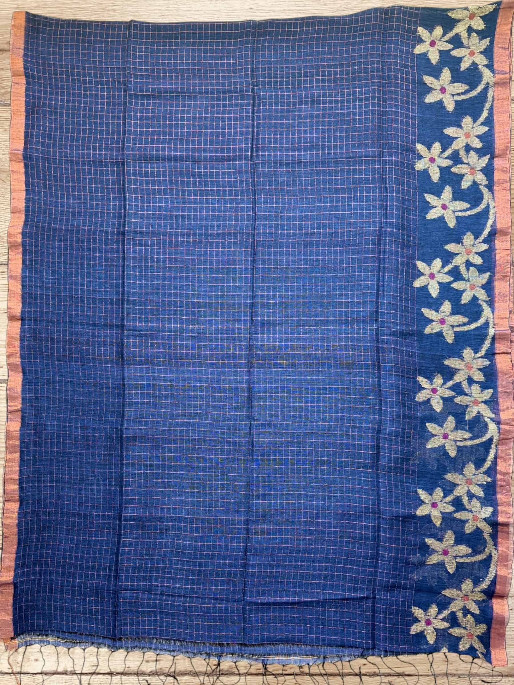 Handloom Linen Saree in Blue