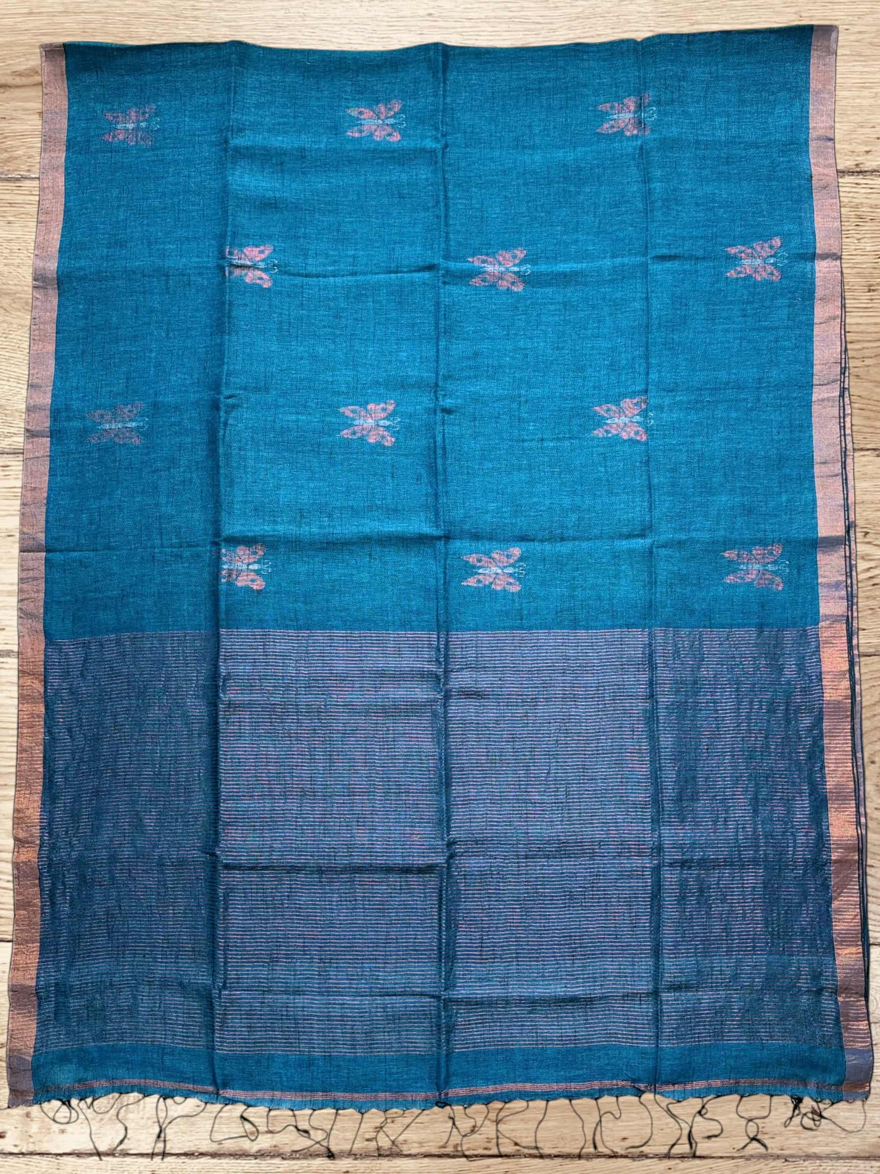 Handloom Linen Saree in Blue