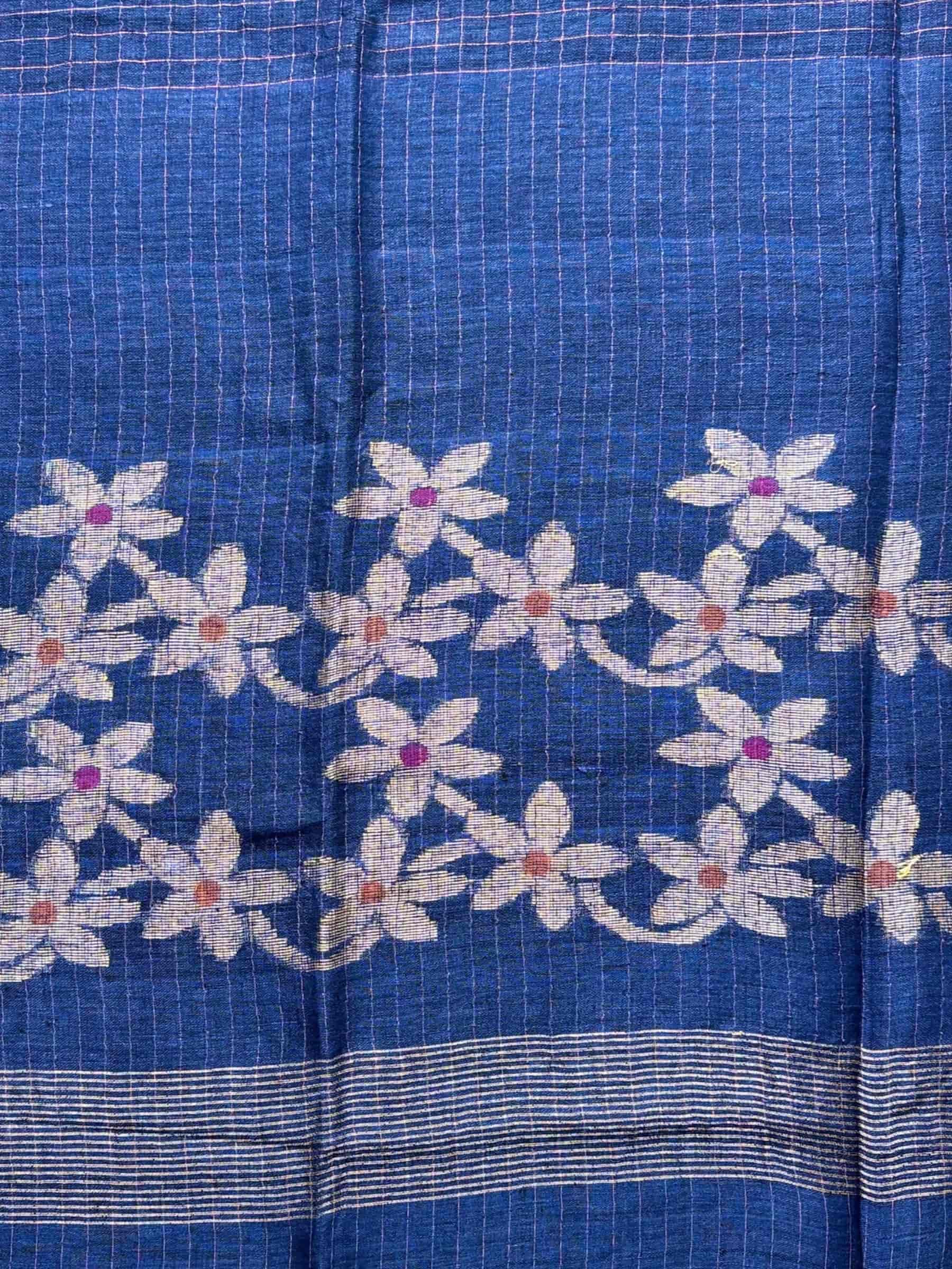 Handloom Linen Saree in Blue