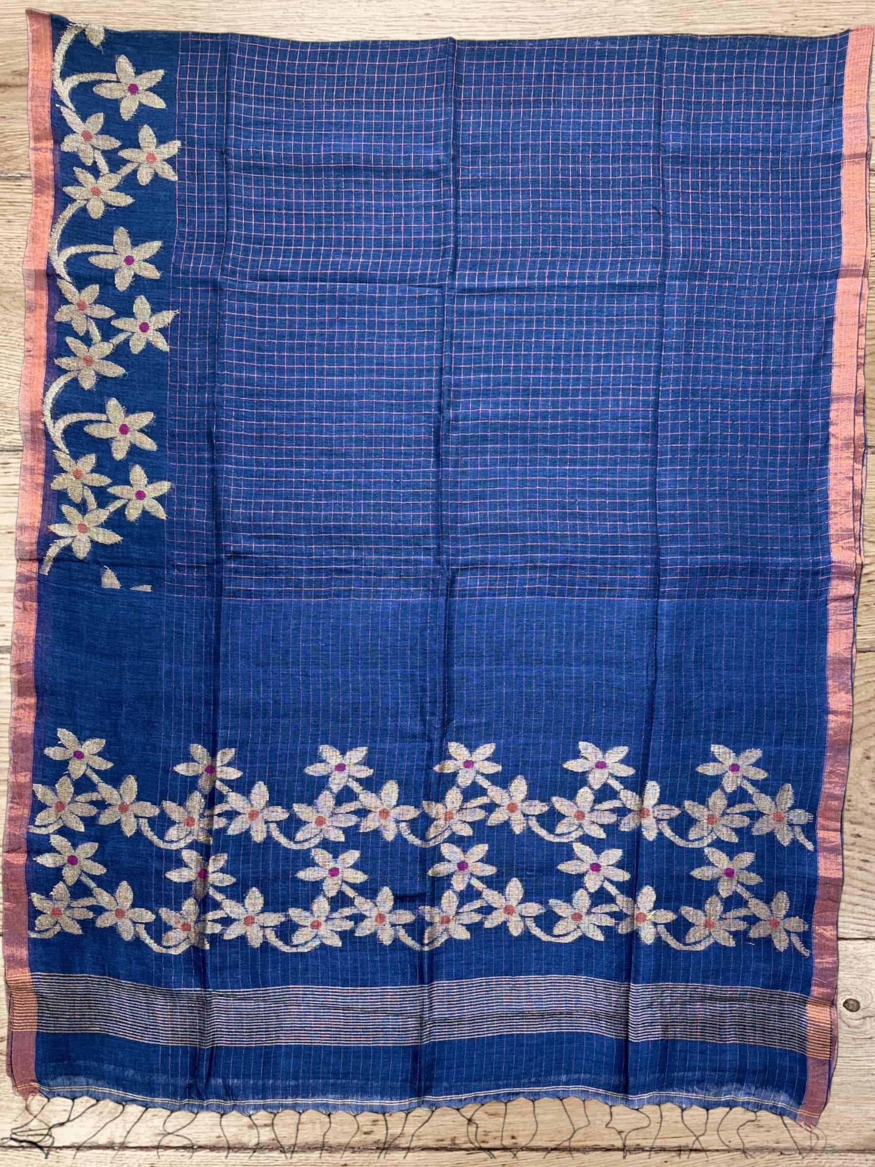 Handloom Linen Saree in Blue