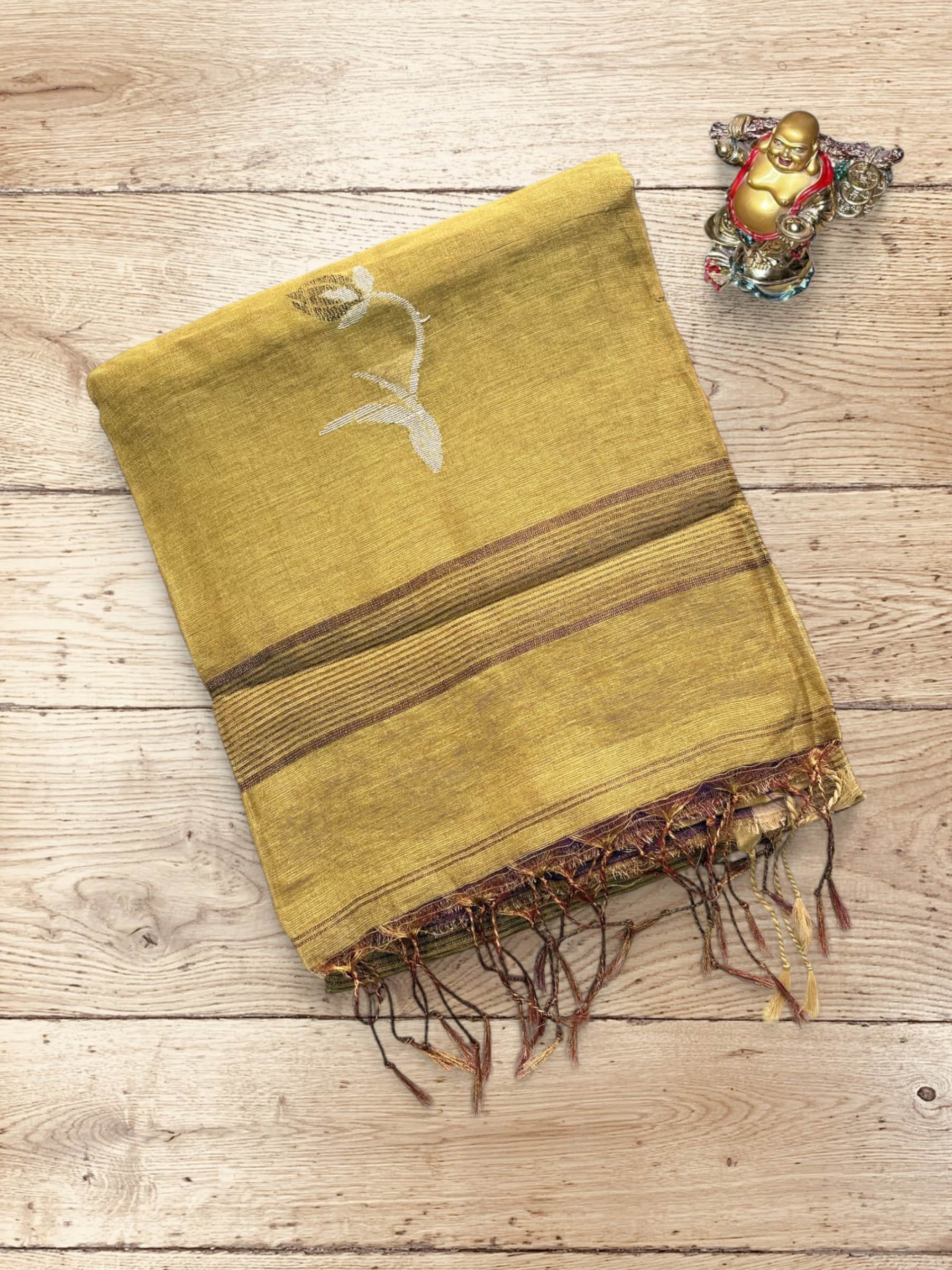 Handloom Tissue Linen Saree in Golden
