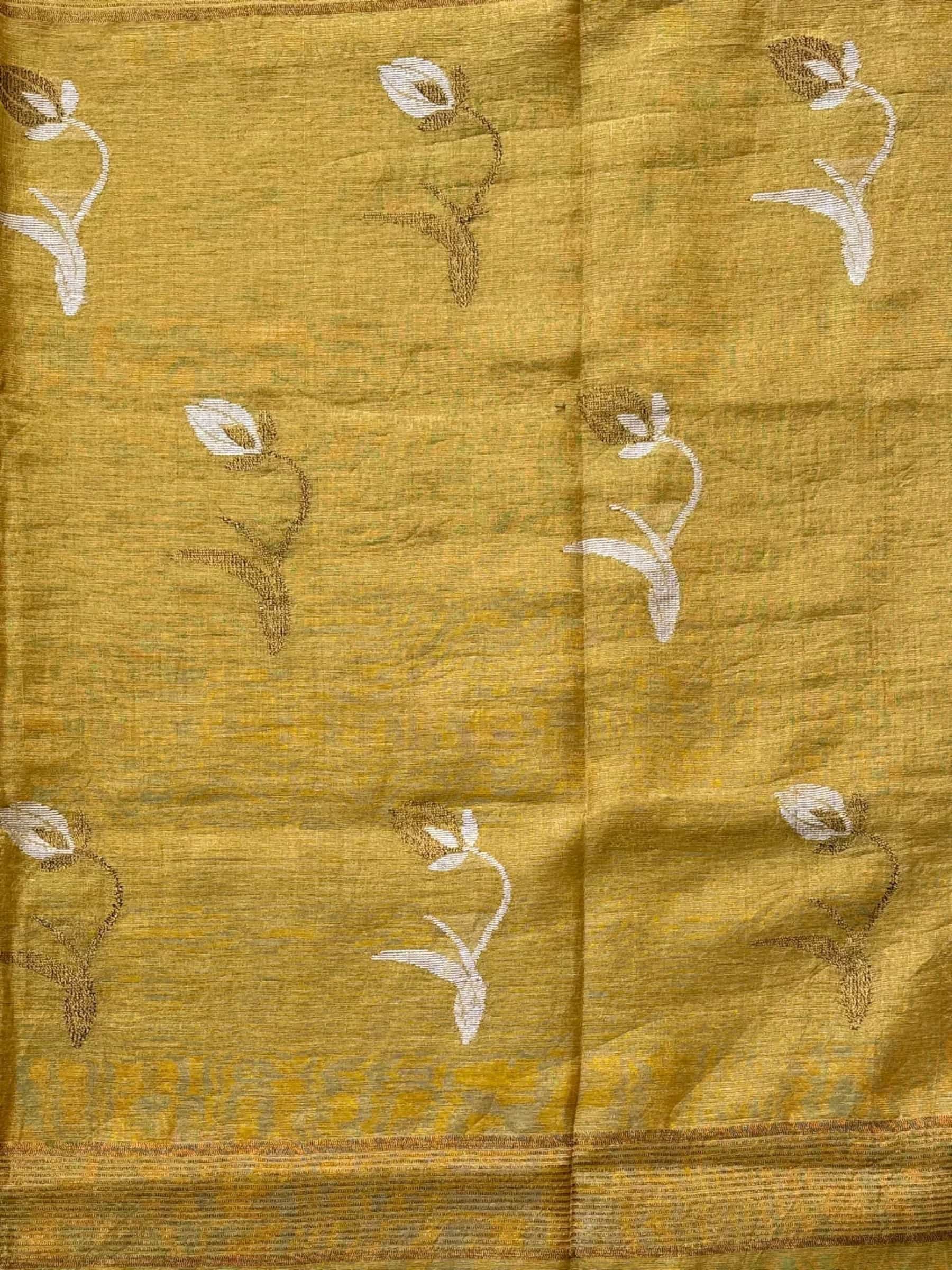 Handloom Tissue Linen Saree in Golden