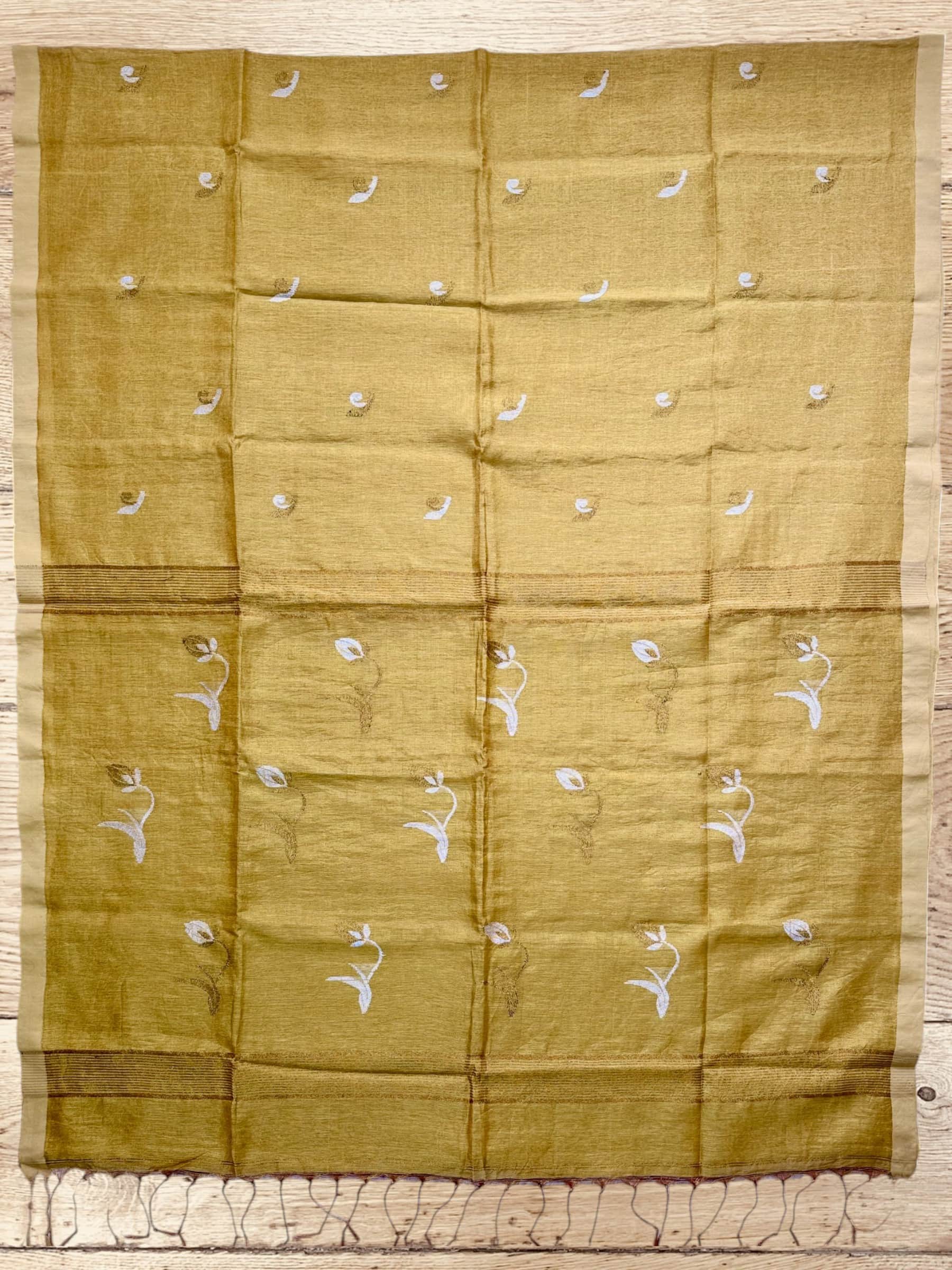 Handloom Tissue Linen Saree in Golden