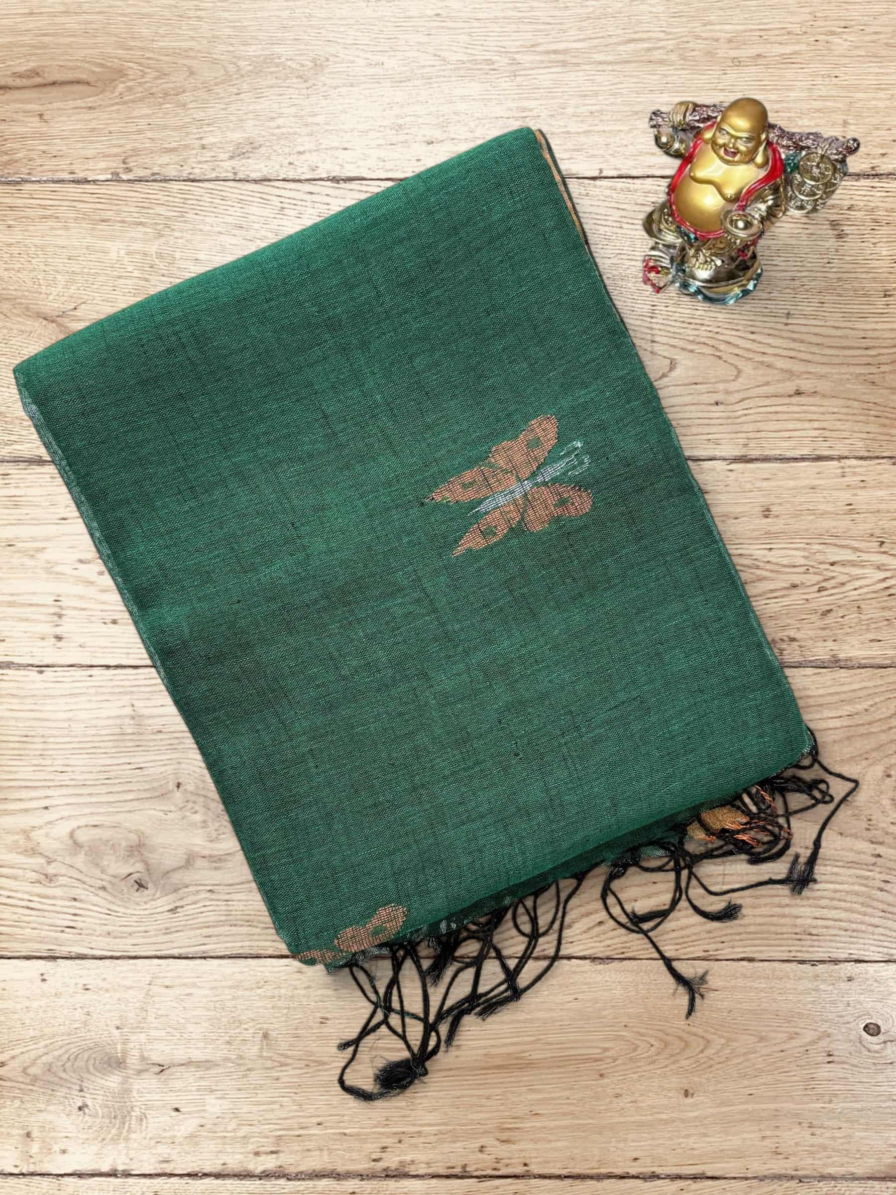 Handloom Linen Saree in Green