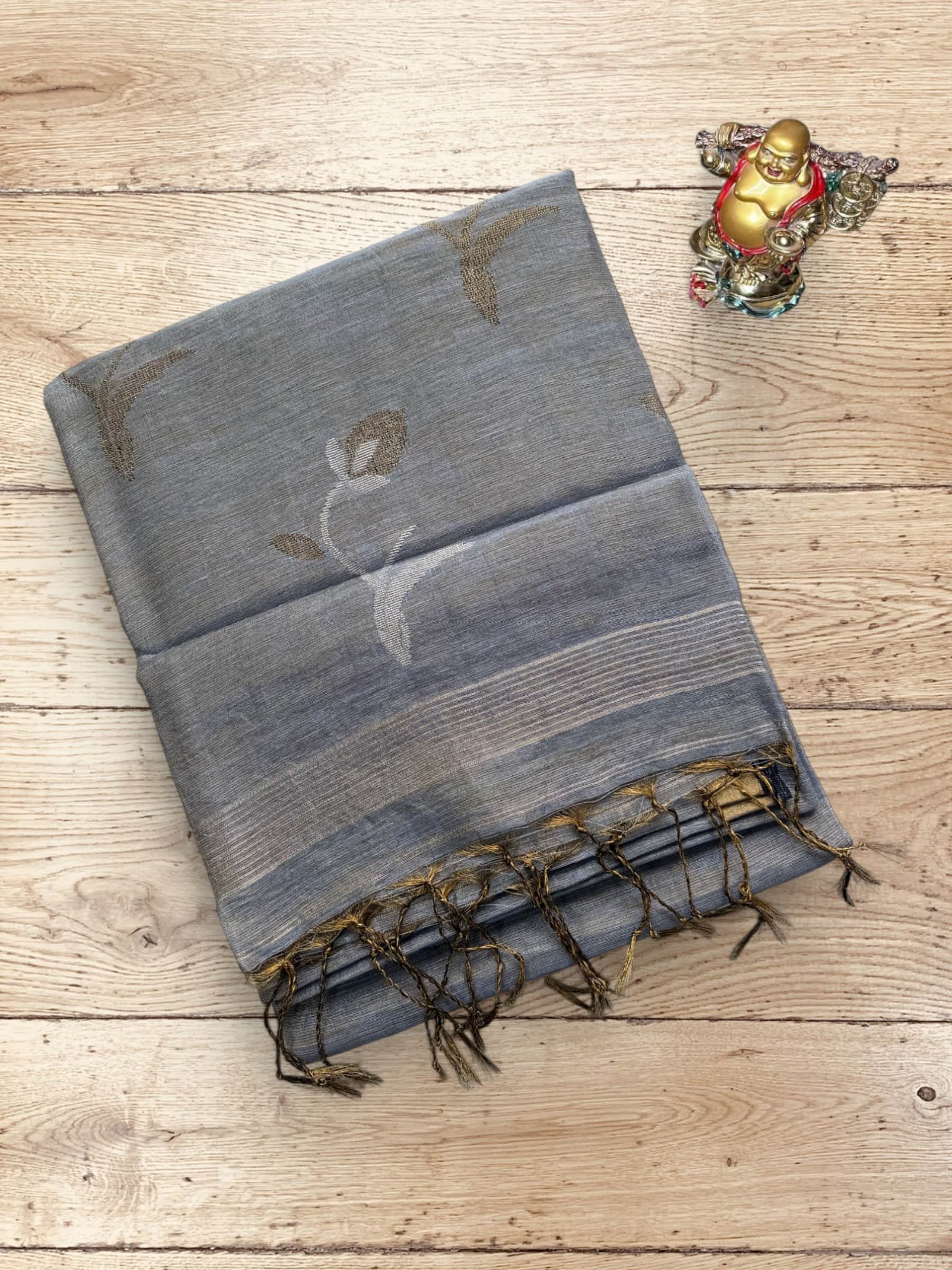 Handloom Tissue Linen Saree in Grey