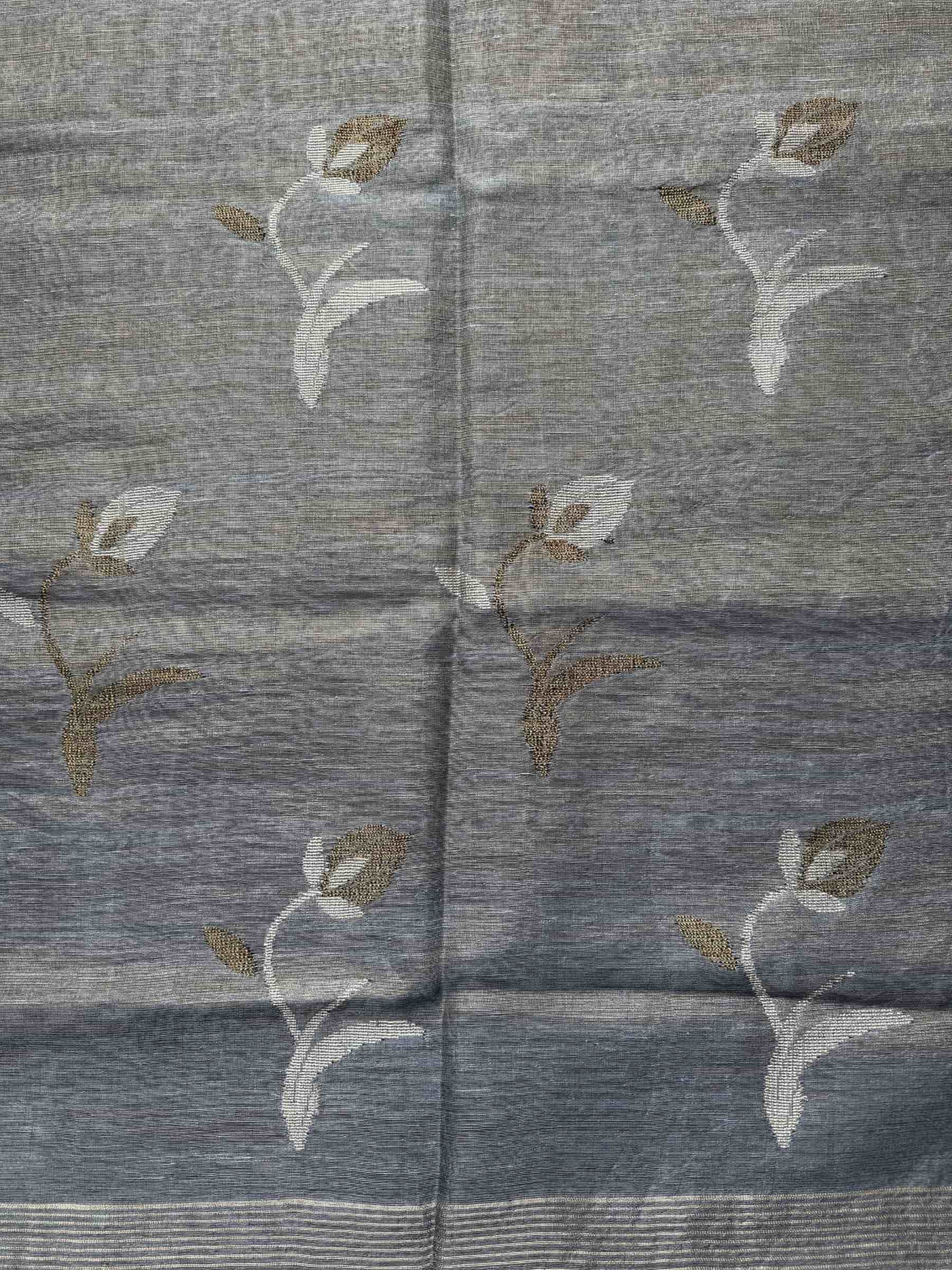 Handloom Tissue Linen Saree in Grey