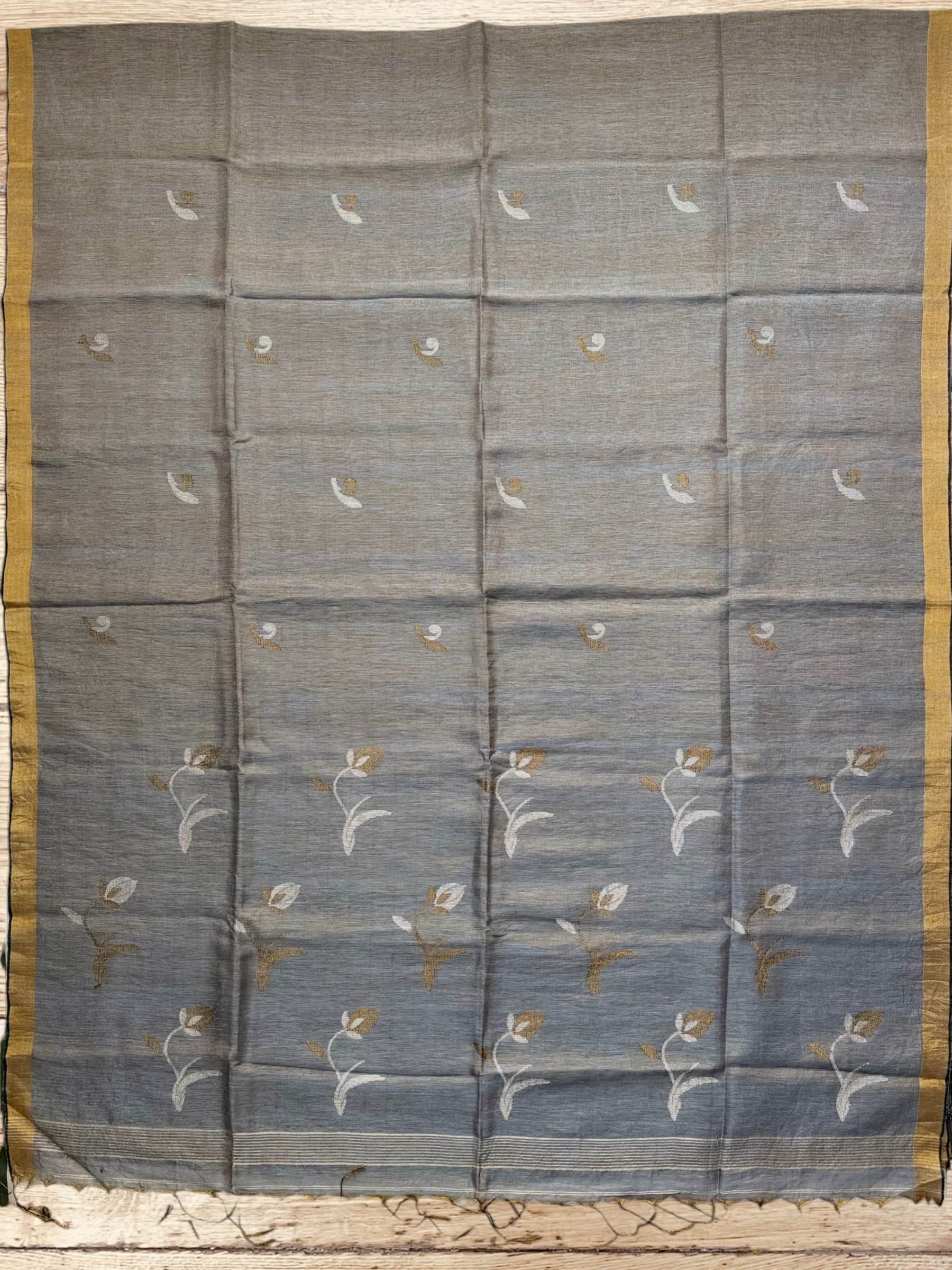 Handloom Tissue Linen Saree in Grey