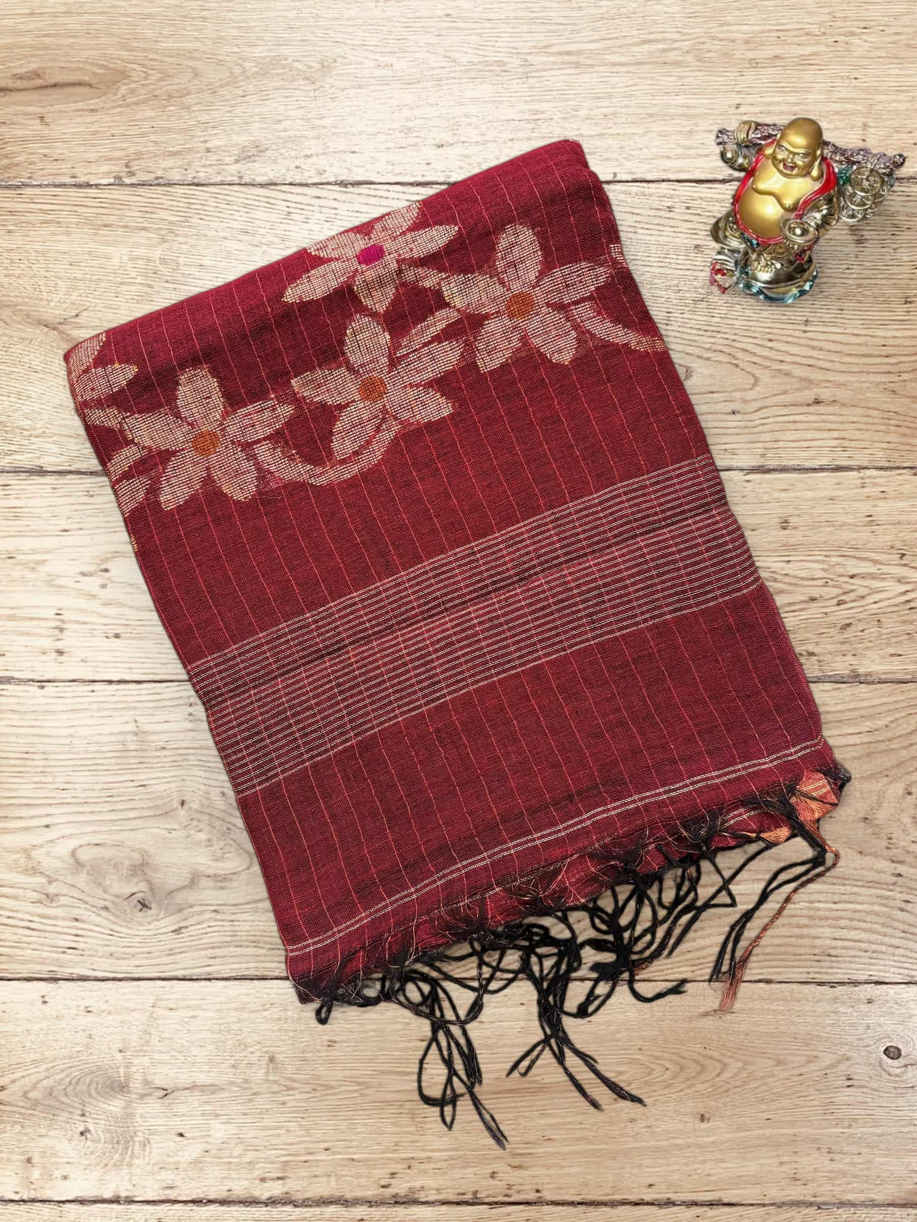 Handloom Linen Saree in Maroon