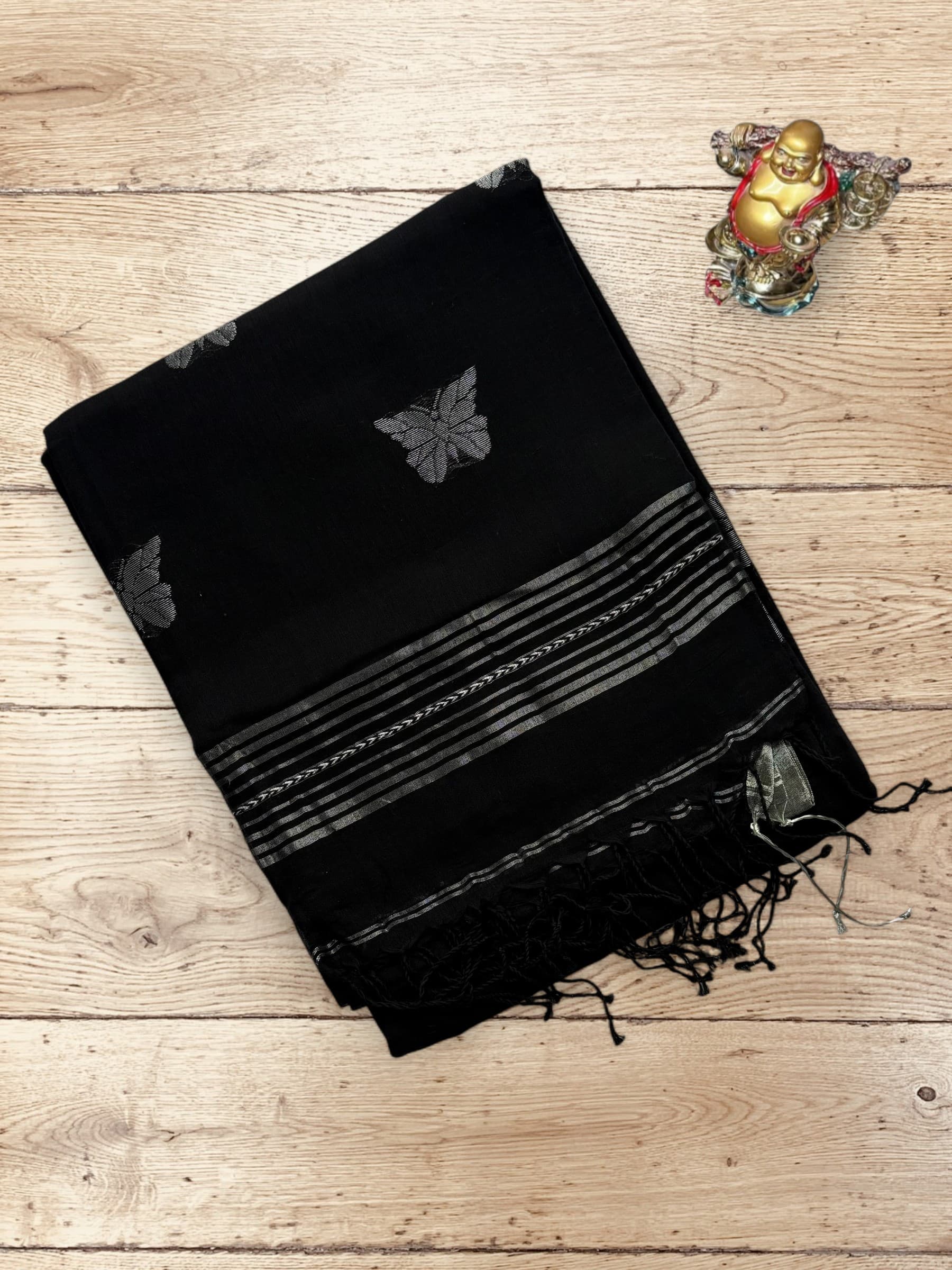 Handloom Mercerized Cotton Jamdani Saree in Black