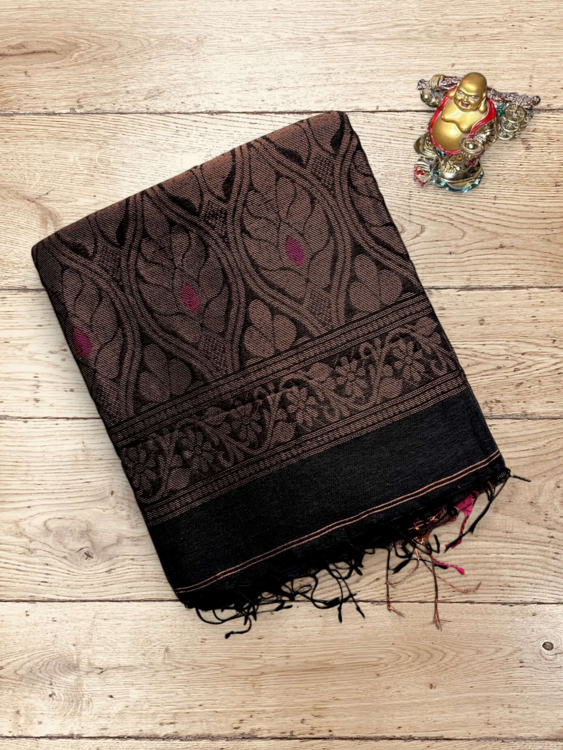 Handloom Organic Linen Banarasi Saree in Black