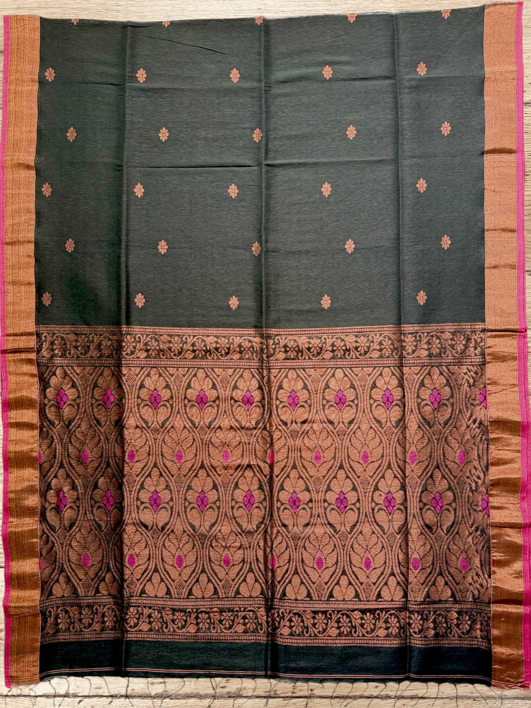 Handloom Organic Linen Banarasi Saree in Black