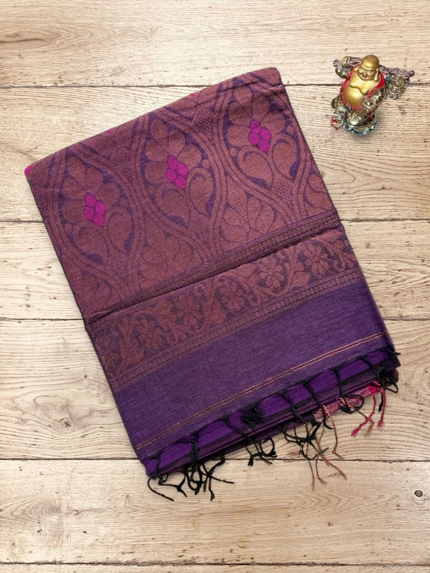 Handloom Organic Linen Banarasi Saree in Purple