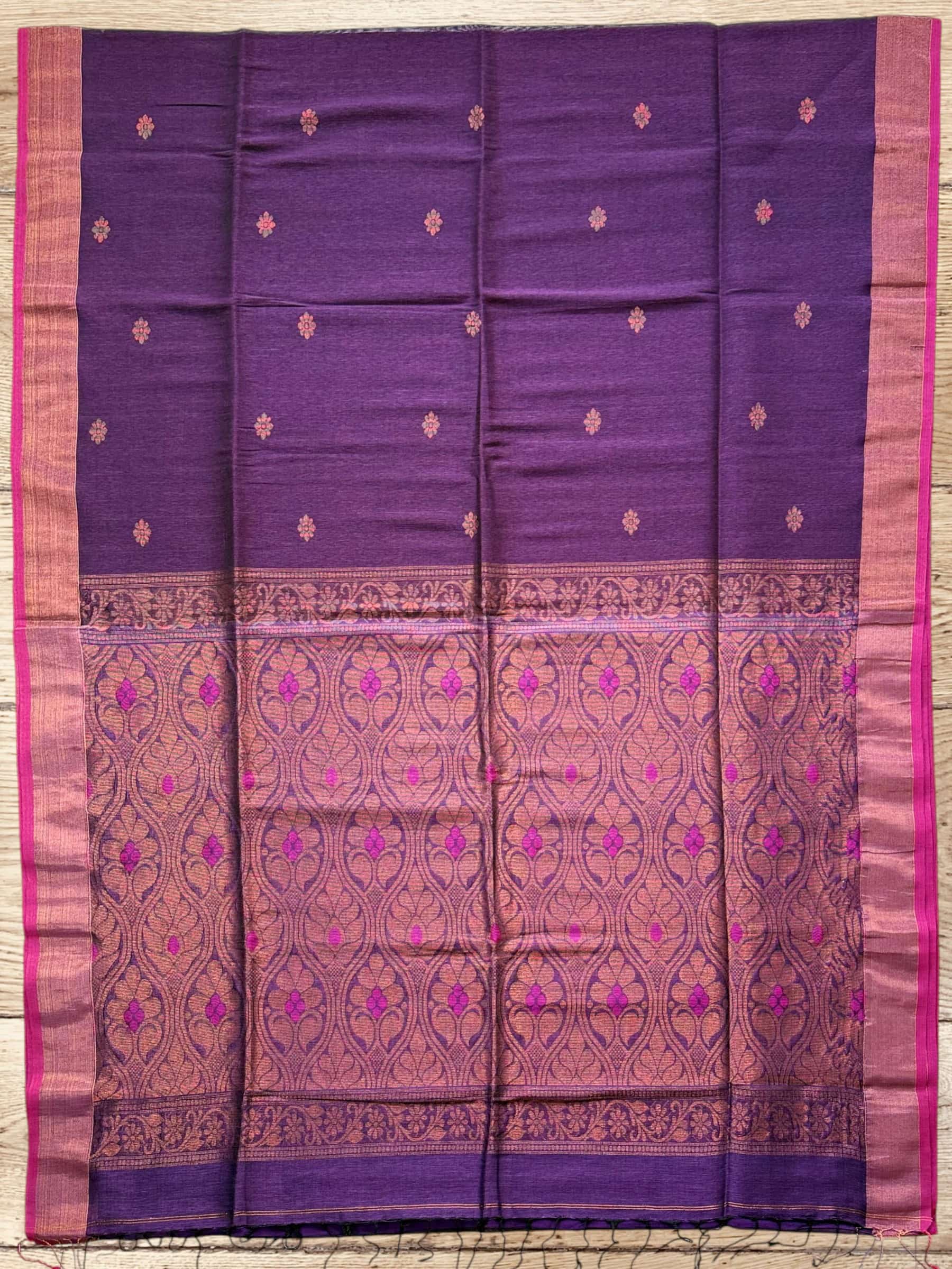 Handloom Organic Linen Banarasi Saree in Purple