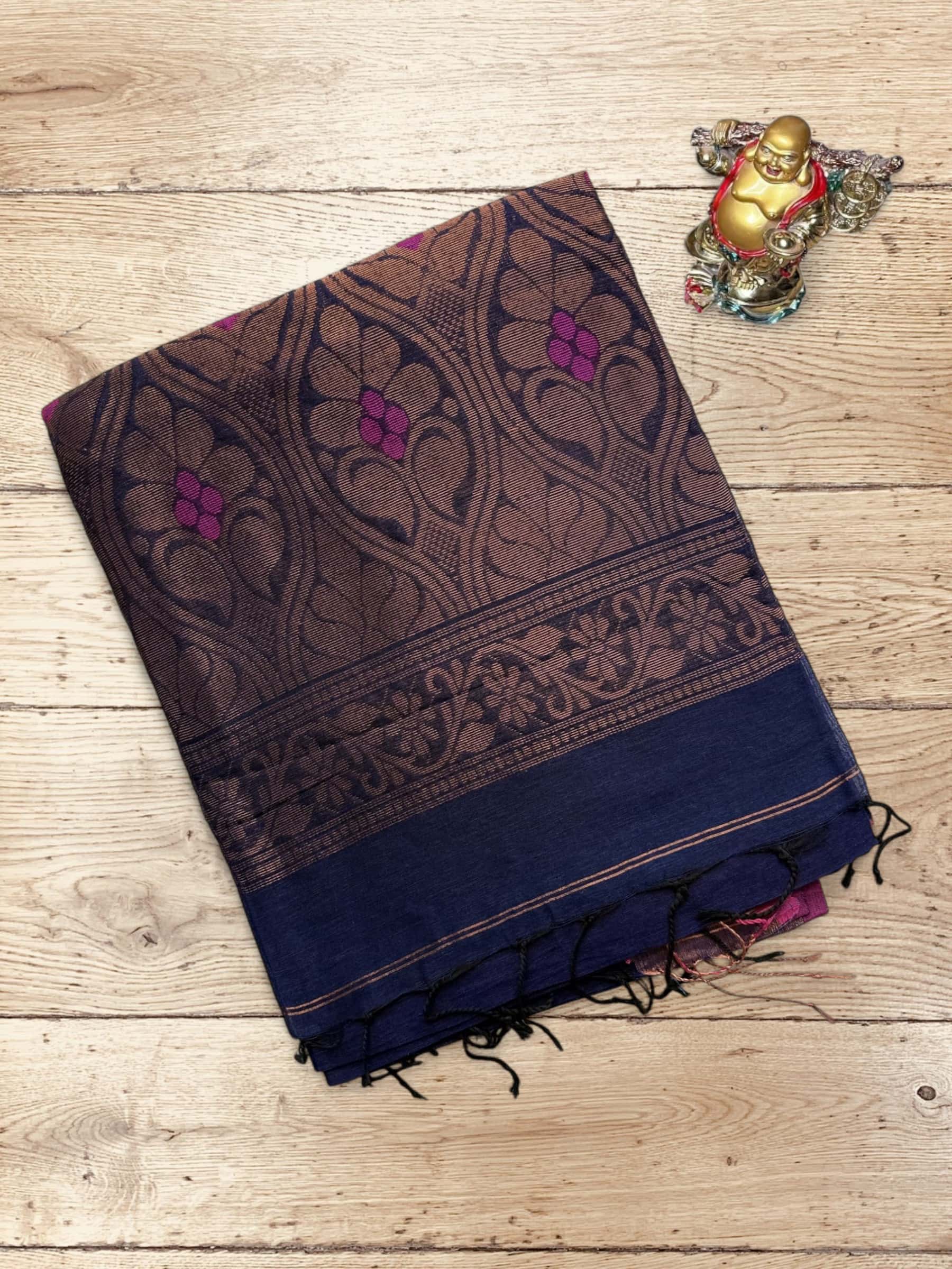 Handloom Organic Linen Banarasi Saree in Blue