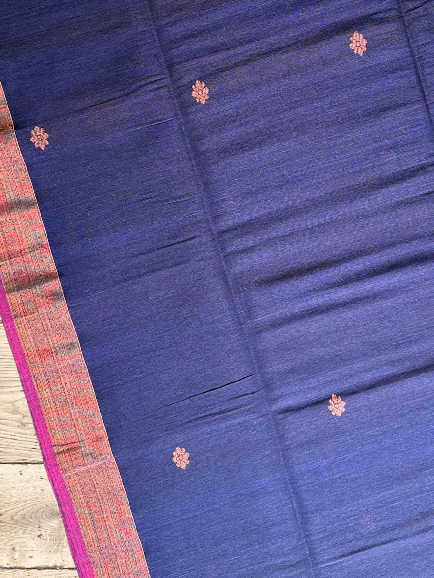 Handloom Organic Linen Banarasi Saree in Blue