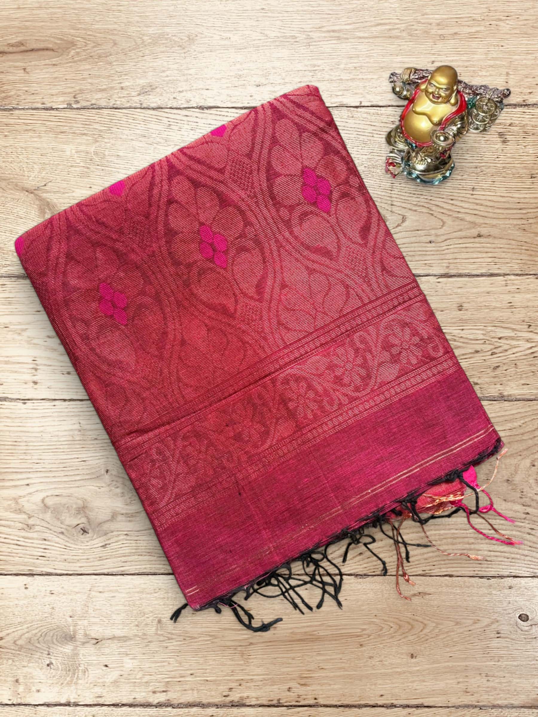 Handloom Organic Linen Banarasi Saree in Pink