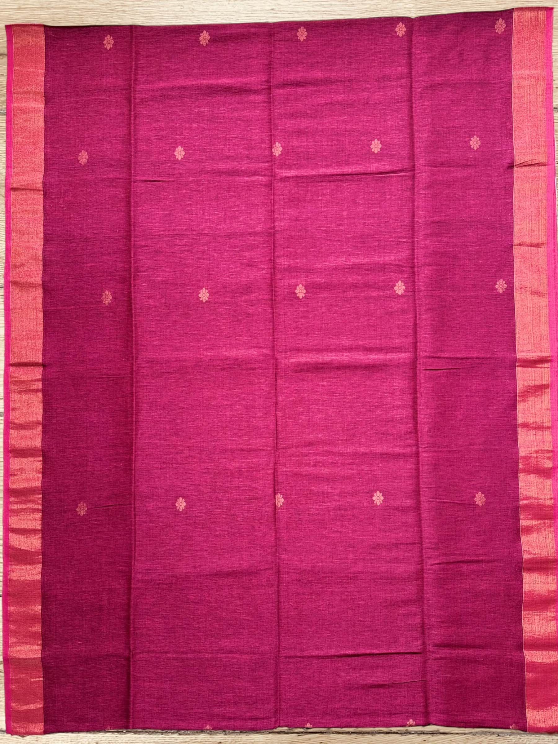 Handloom Organic Linen Banarasi Saree in Pink