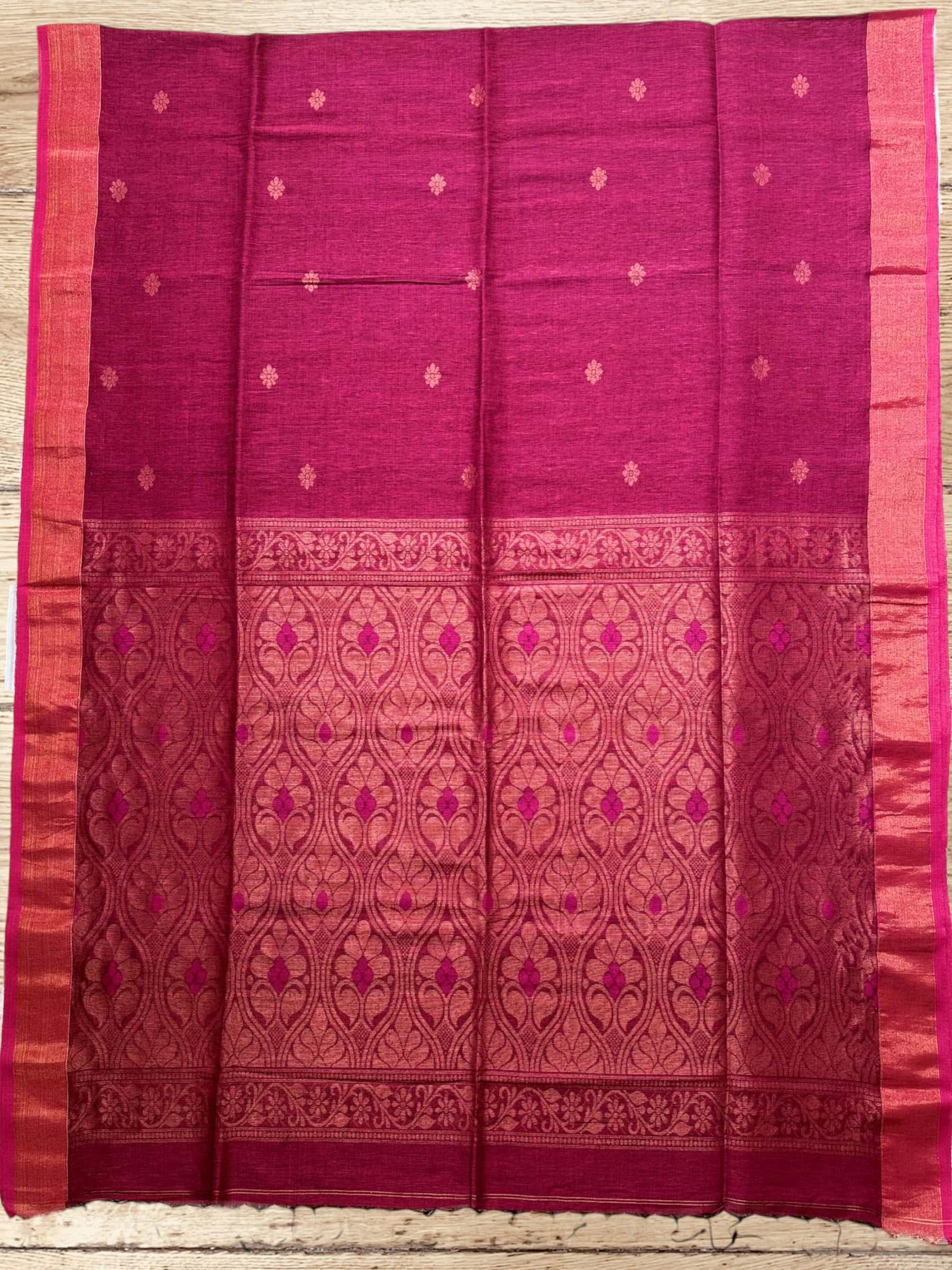 Handloom Organic Linen Banarasi Saree in Pink