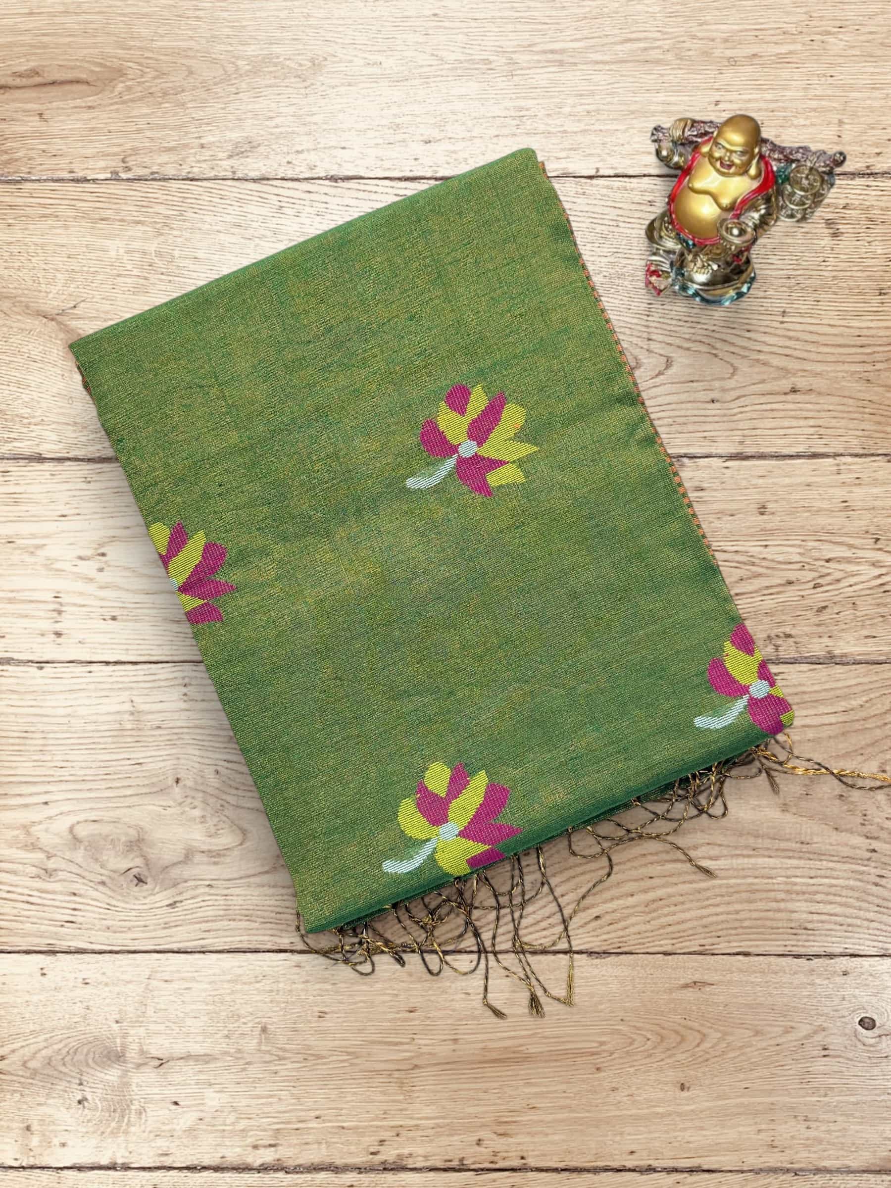 Handloom Tissue Linen Saree in Green