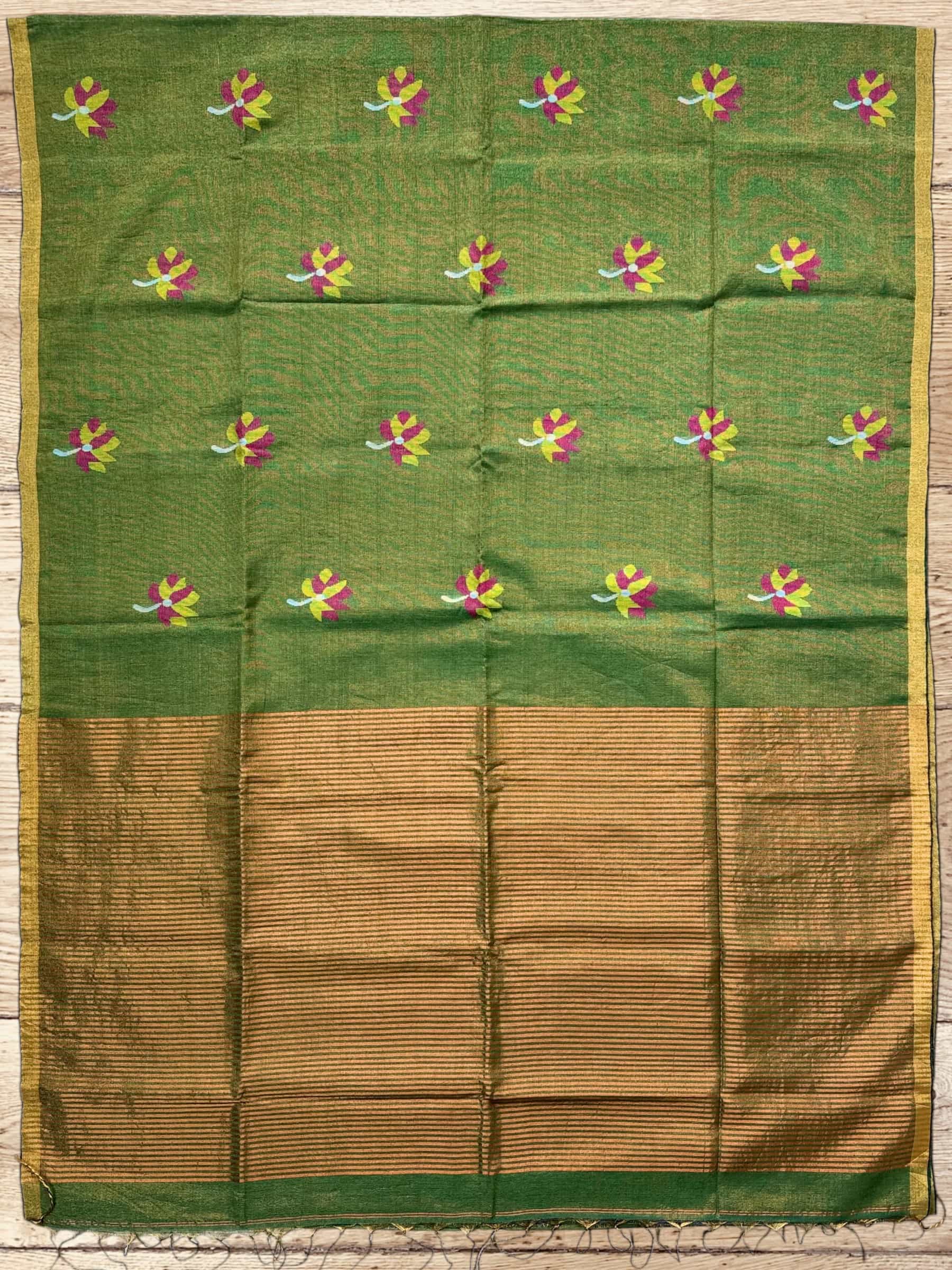 Handloom Tissue Linen Saree in Green