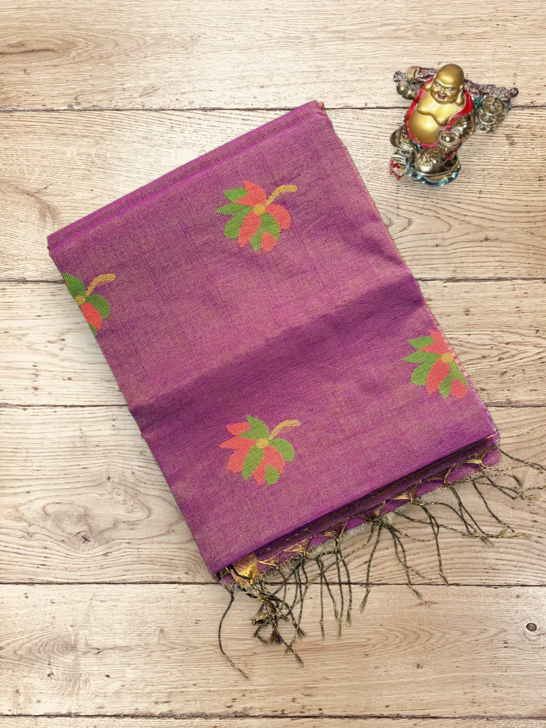 Handloom Tissue Linen Saree in Purple