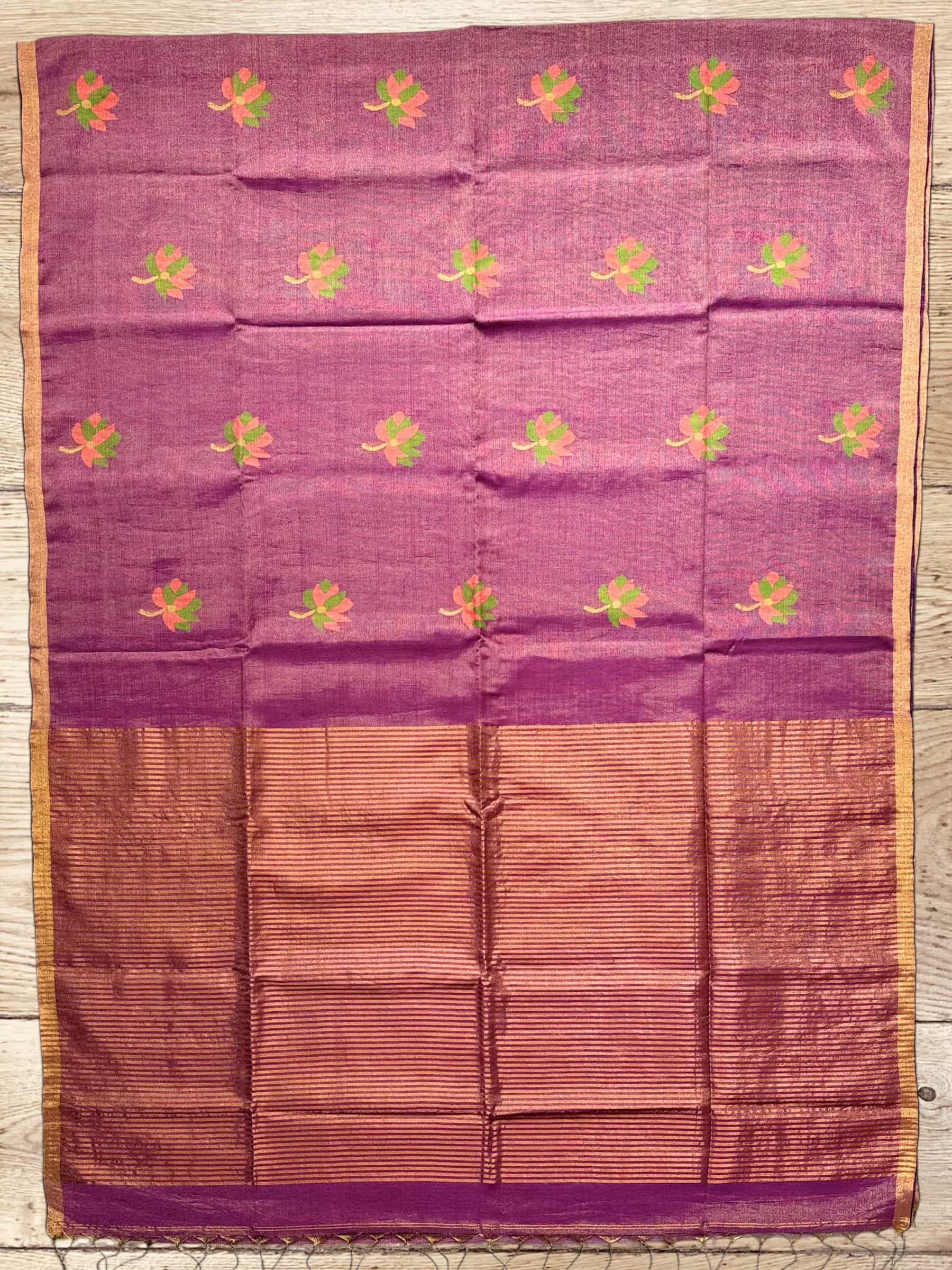 Handloom Tissue Linen Saree in Purple