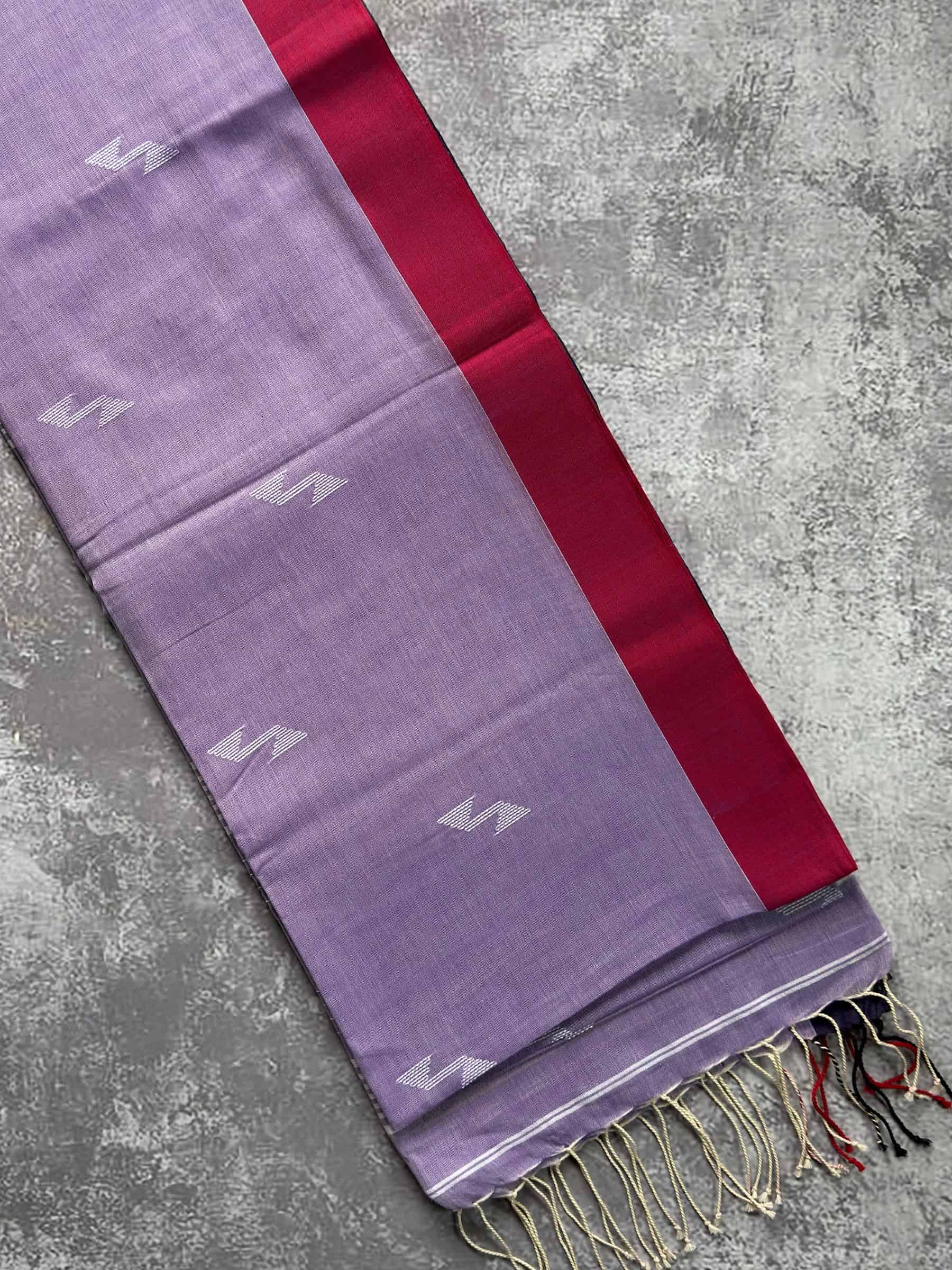 Lavender handloom Bengal cotton Jamdani saree with maroon border