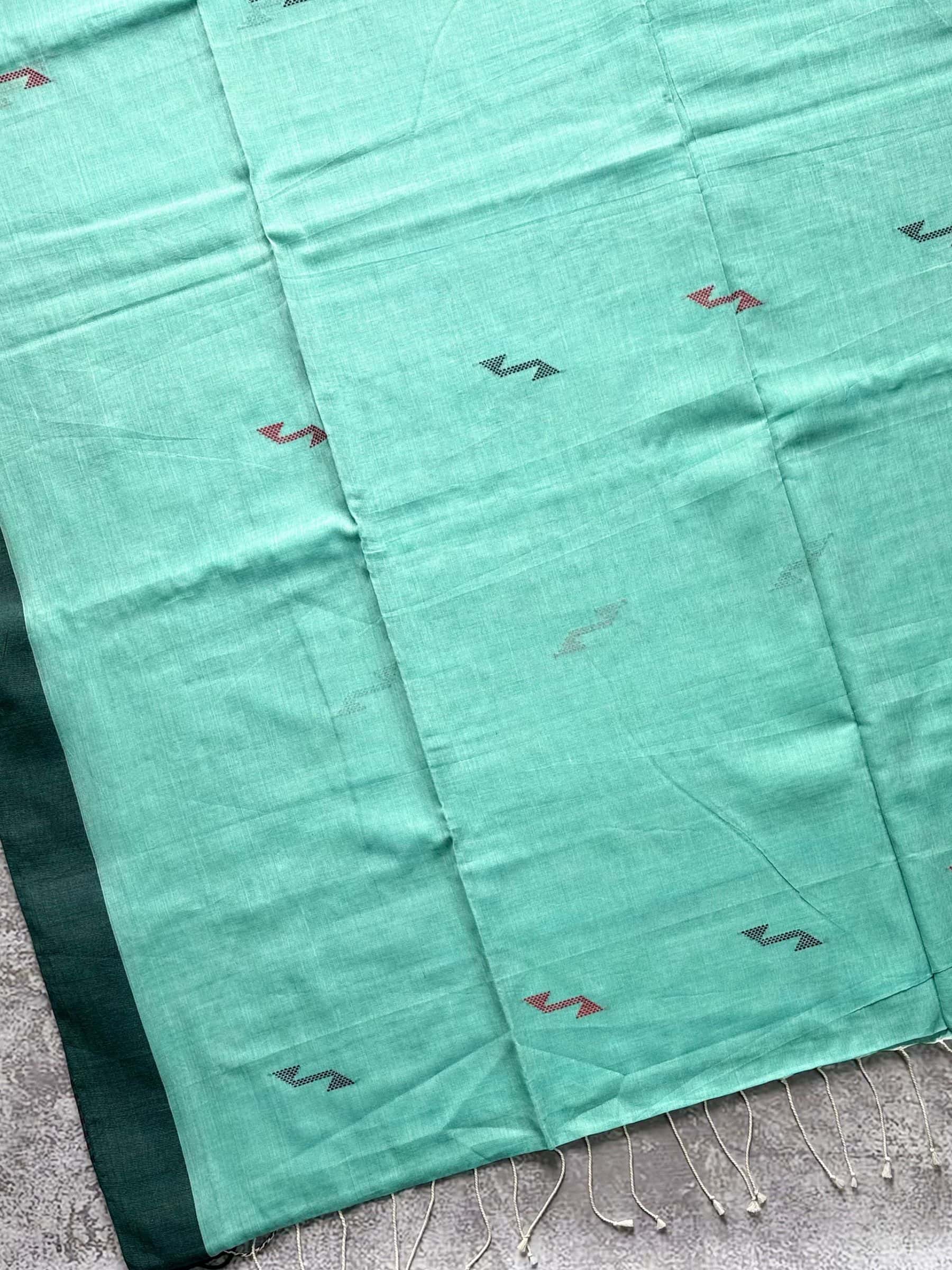 Handloom Bengal Cotton Jamdani Saree in Mint Green