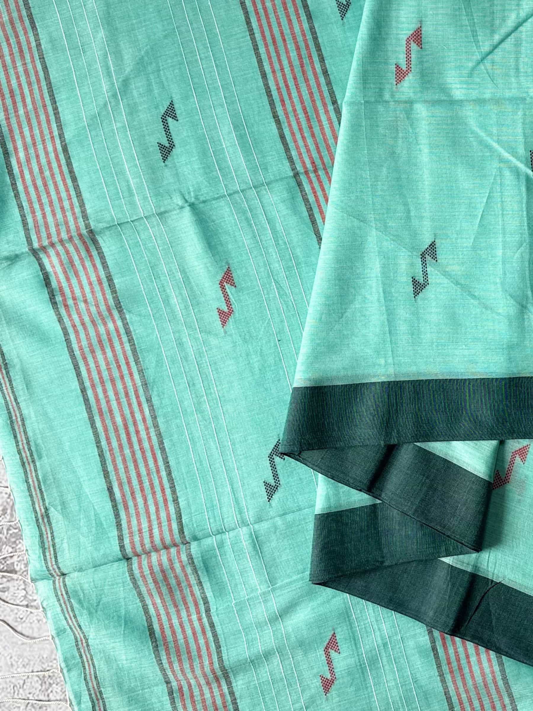 Handloom Bengal Cotton Jamdani Saree in Mint Green
