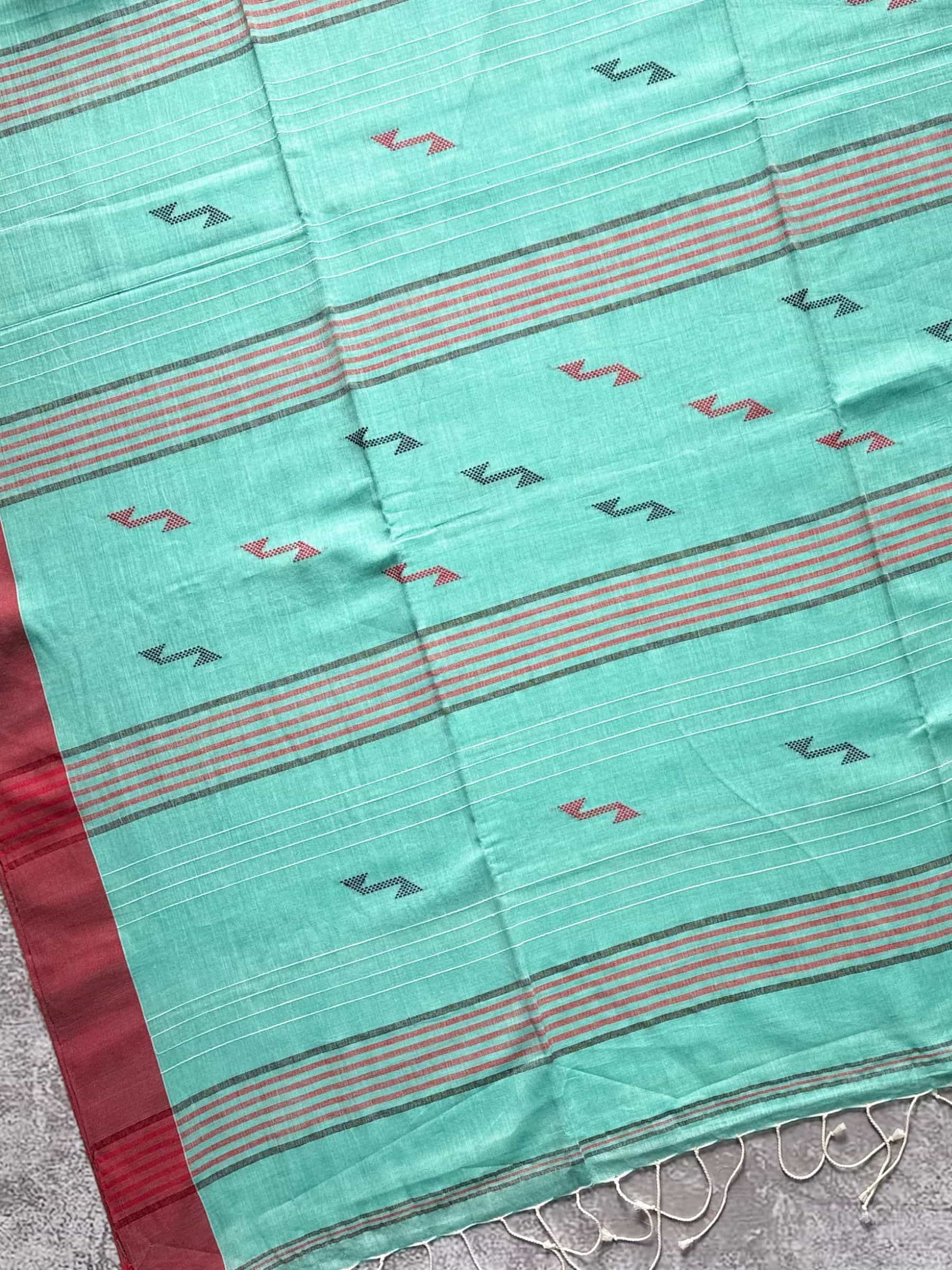 Handloom Bengal Cotton Jamdani Saree in Mint Green