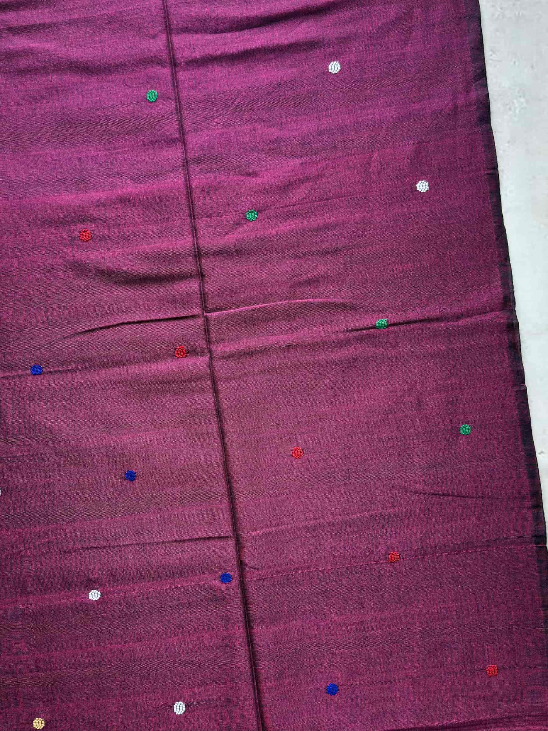 Handloom Bengal Cotton Saree – Deep Wine With Multicolor Butti