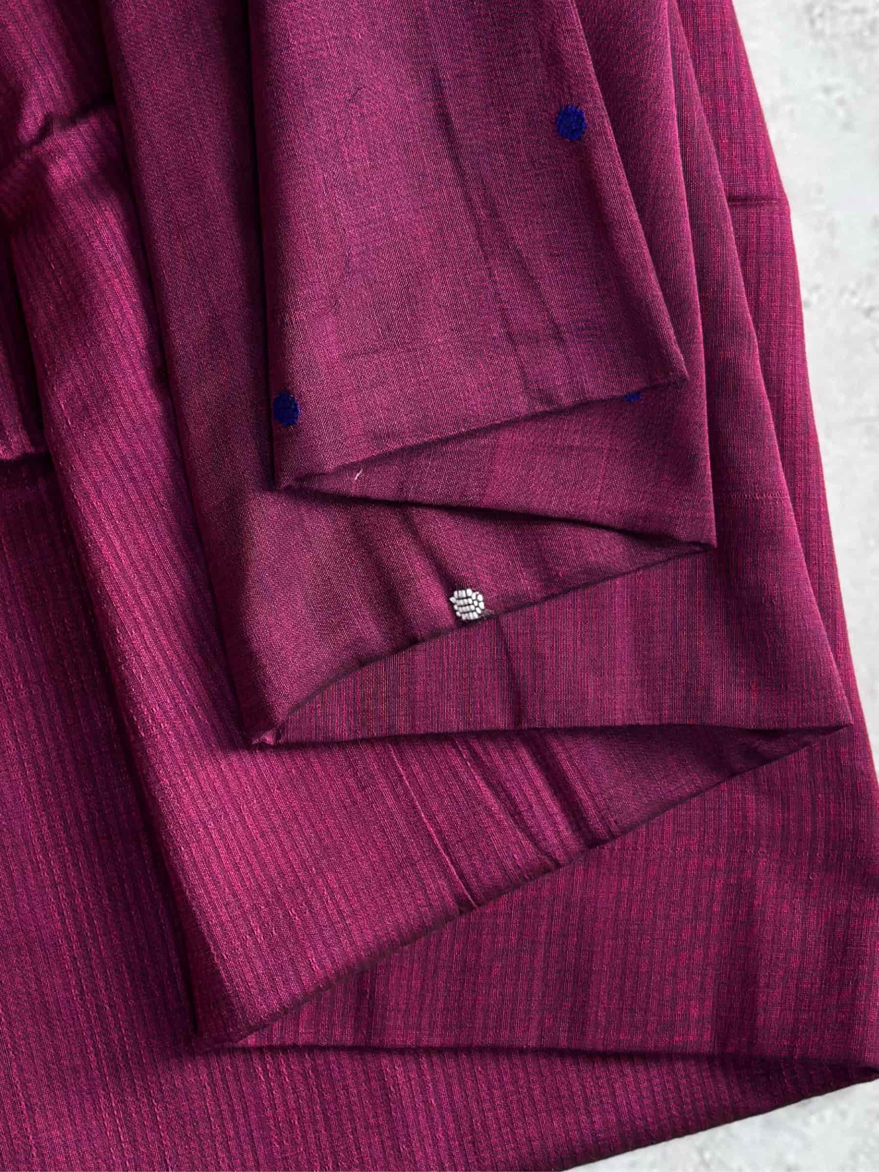 Handloom Bengal Cotton Saree – Deep Wine With Multicolor Butti