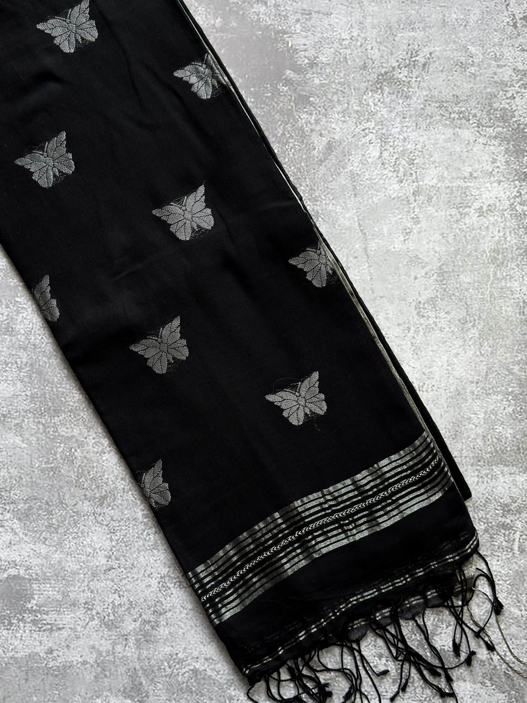 Handloom Mercerized Cotton Jamdani Saree in Black