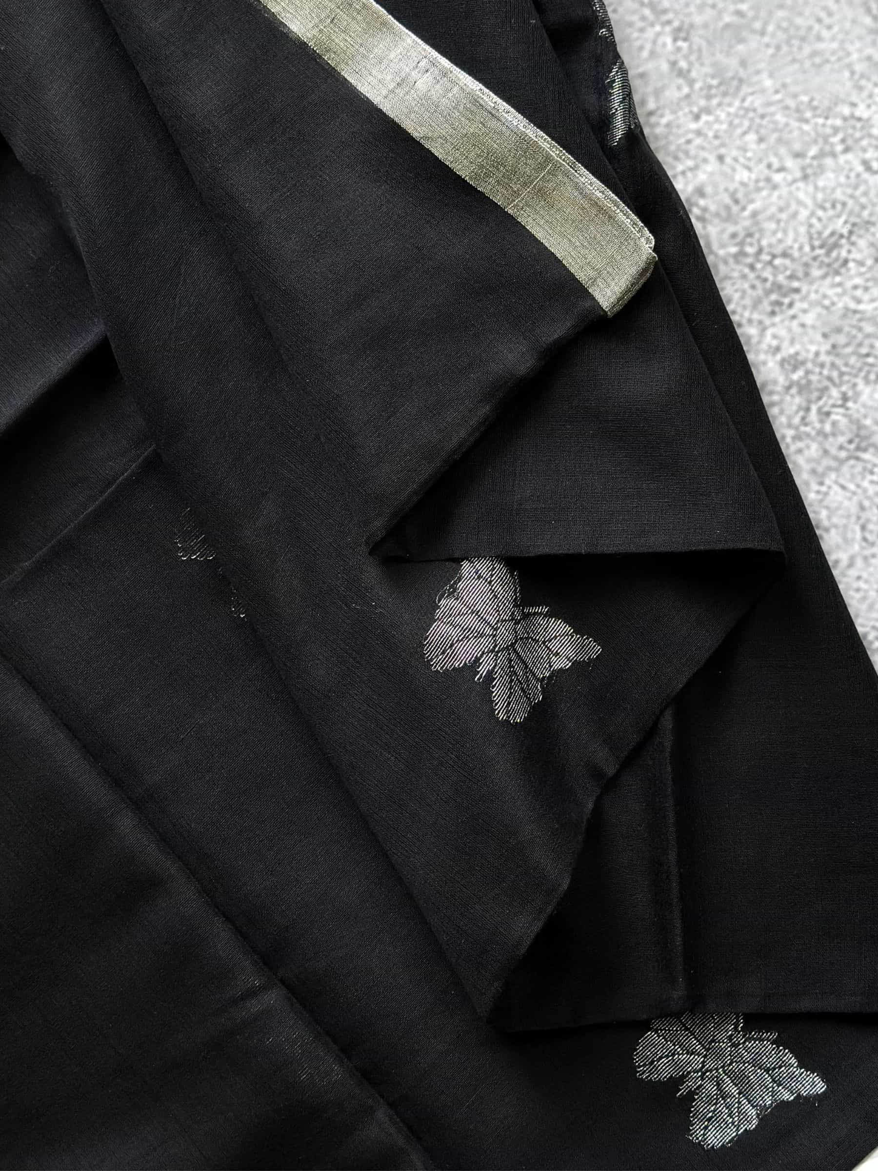Handloom Mercerized Cotton Jamdani Saree in Black