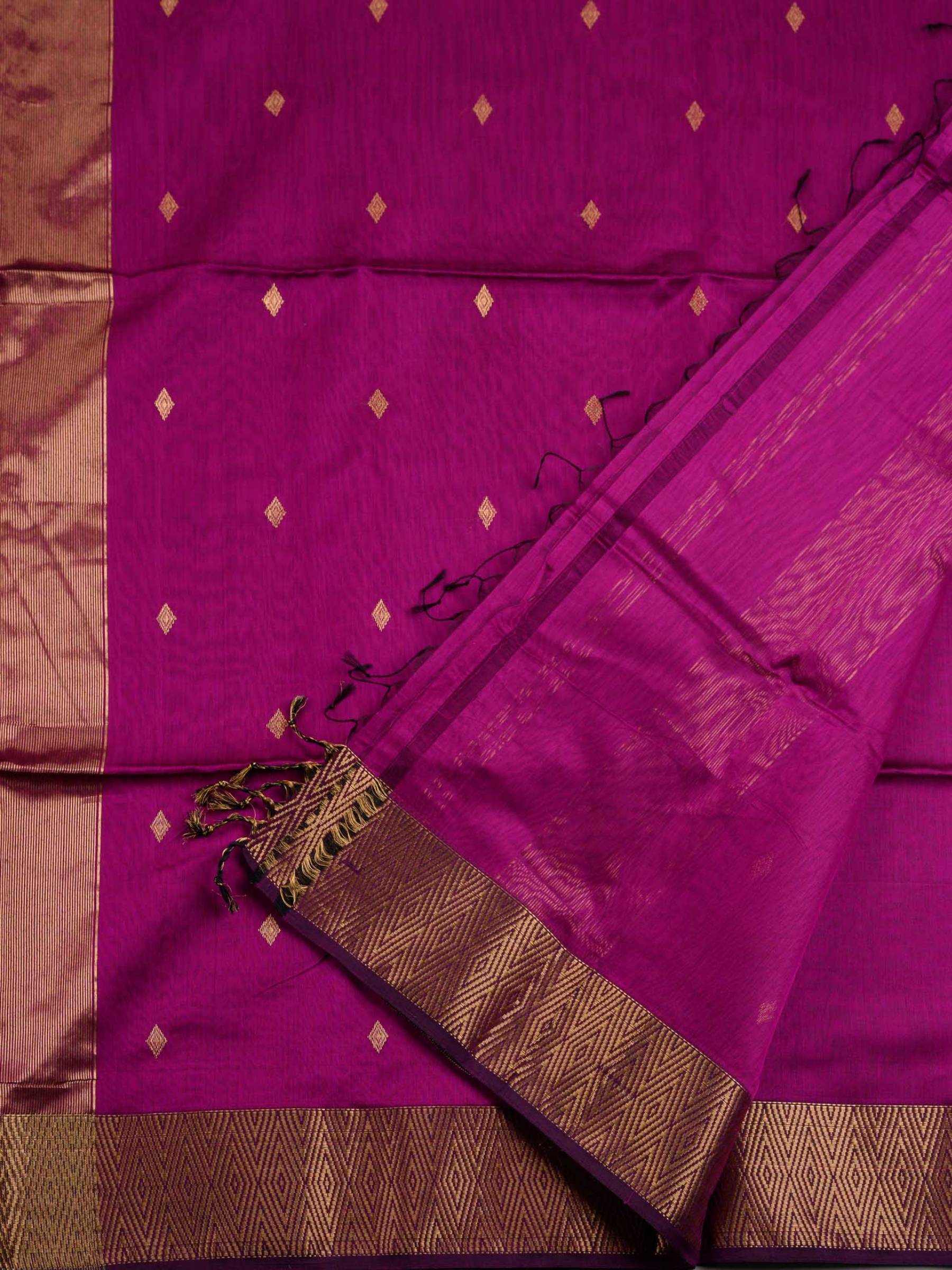 Handloom Maheshwari Silk Cotton Saree in Magenta with Zari Butta