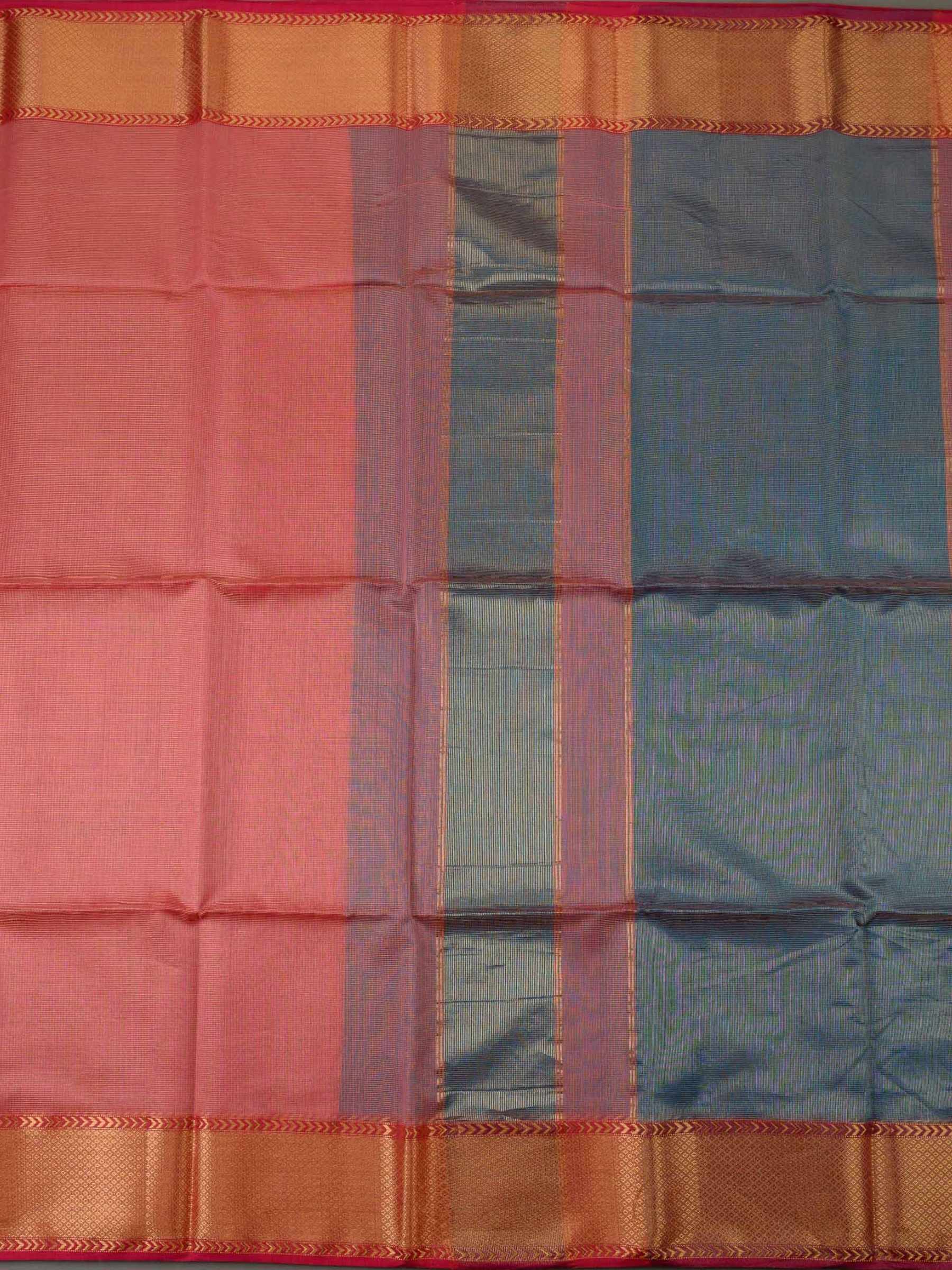 Handloom Maheshwari Silk Cotton Saree in Pink and Blue with Zari Checks
