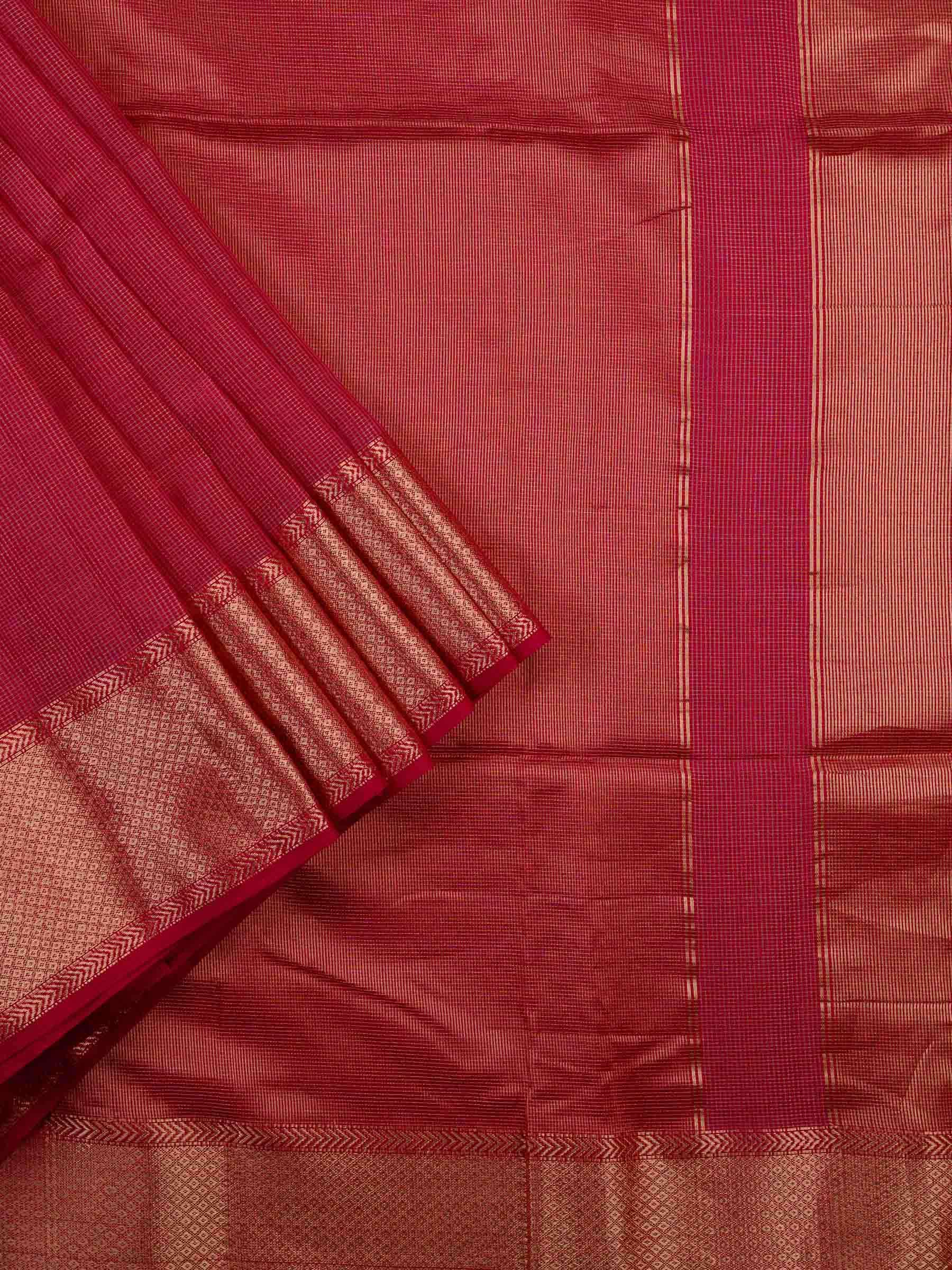 Handloom Maheshwari silk cotton saree in pink with zari checks
