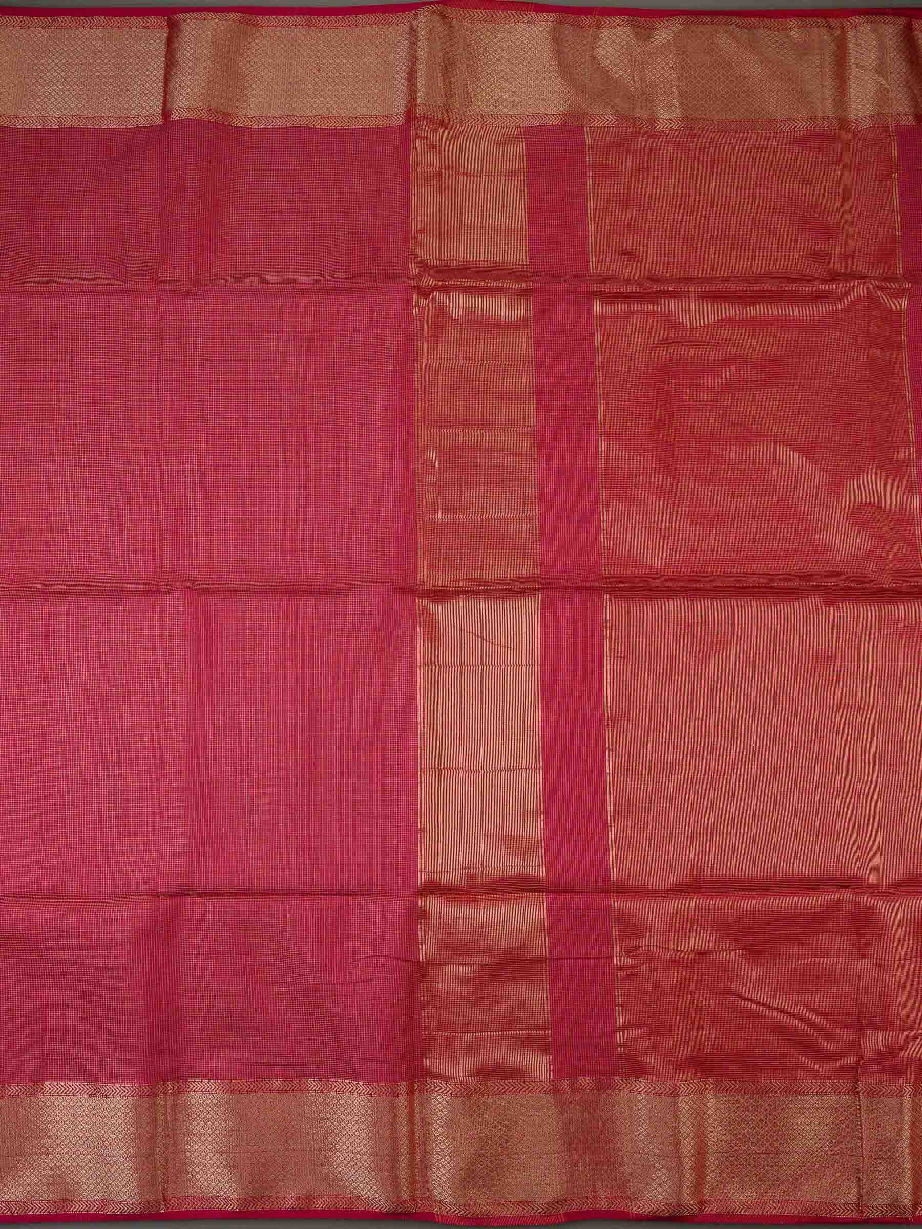 Handloom Maheshwari Silk Cotton Saree in Pink with Zari Checks