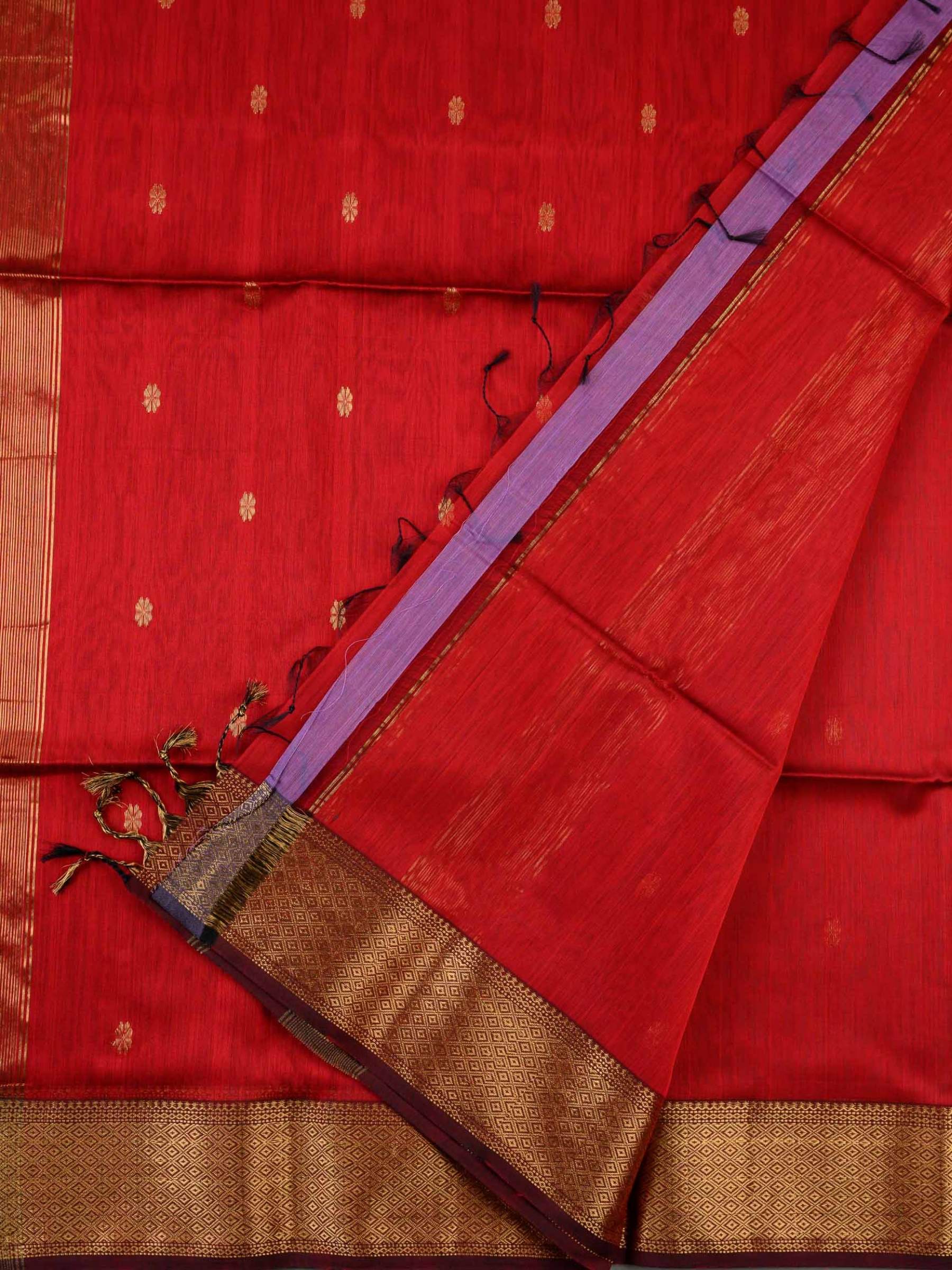 Handloom Maheshwari Silk Cotton Saree in Red with Zari Butta