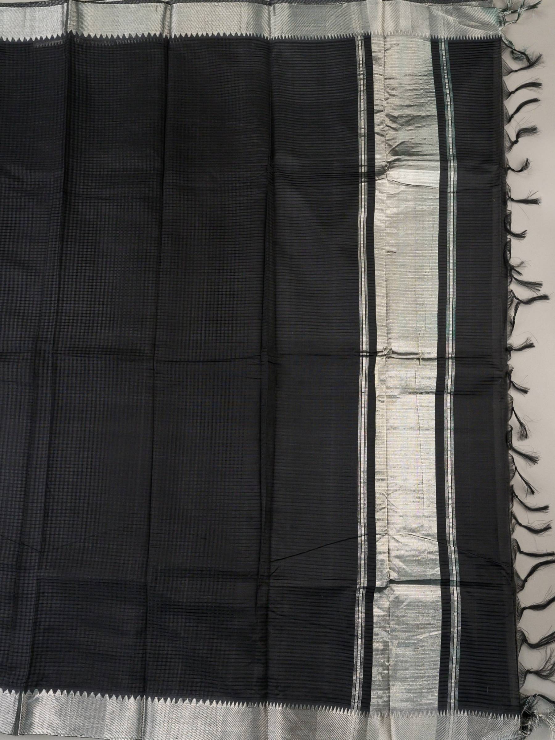 Handloom Mangalagiri Silk Cotton Saree in Black with Silver Zari Border