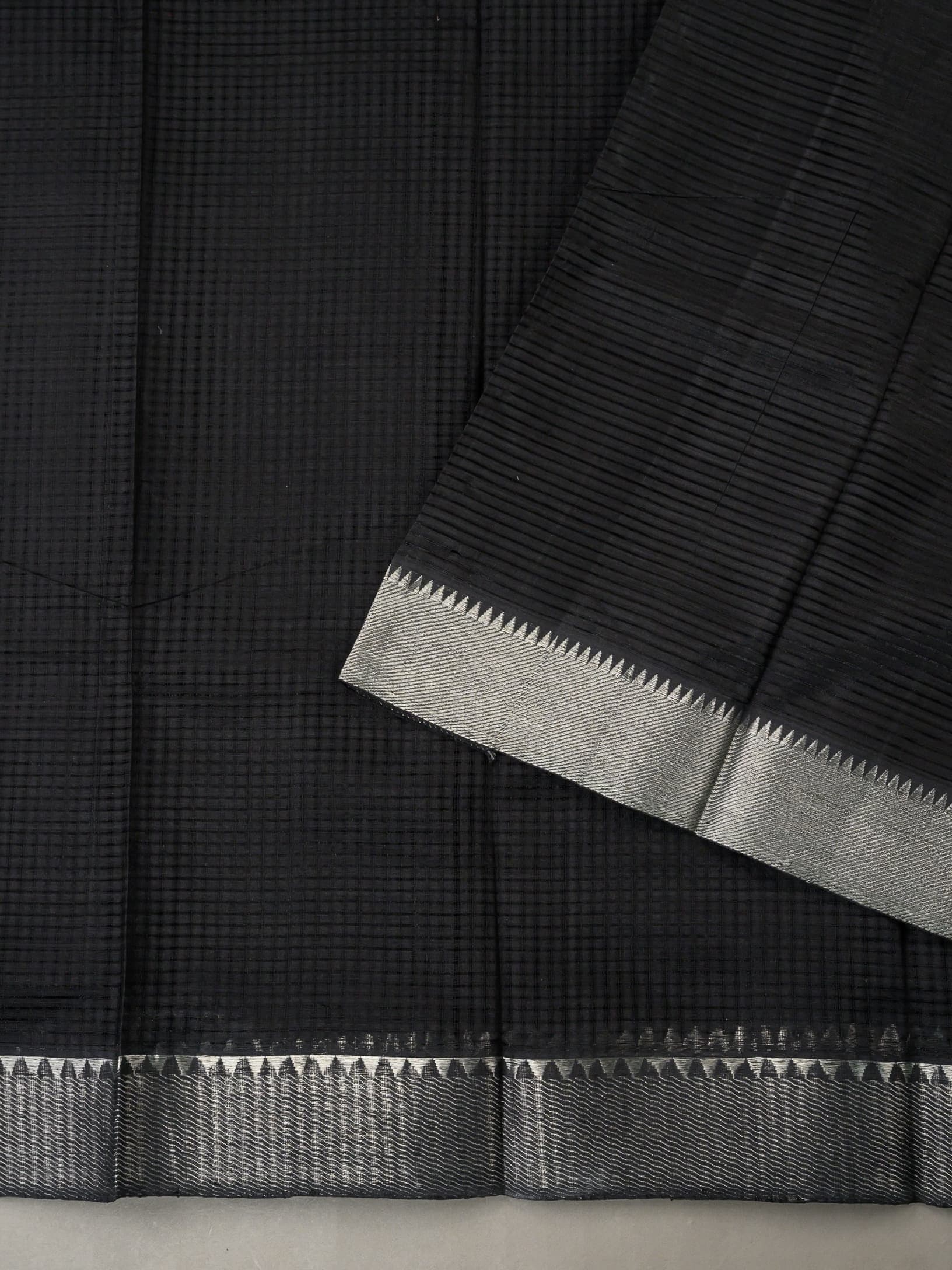 Handloom Mangalagiri Silk Cotton Saree in Black with Silver Zari Border