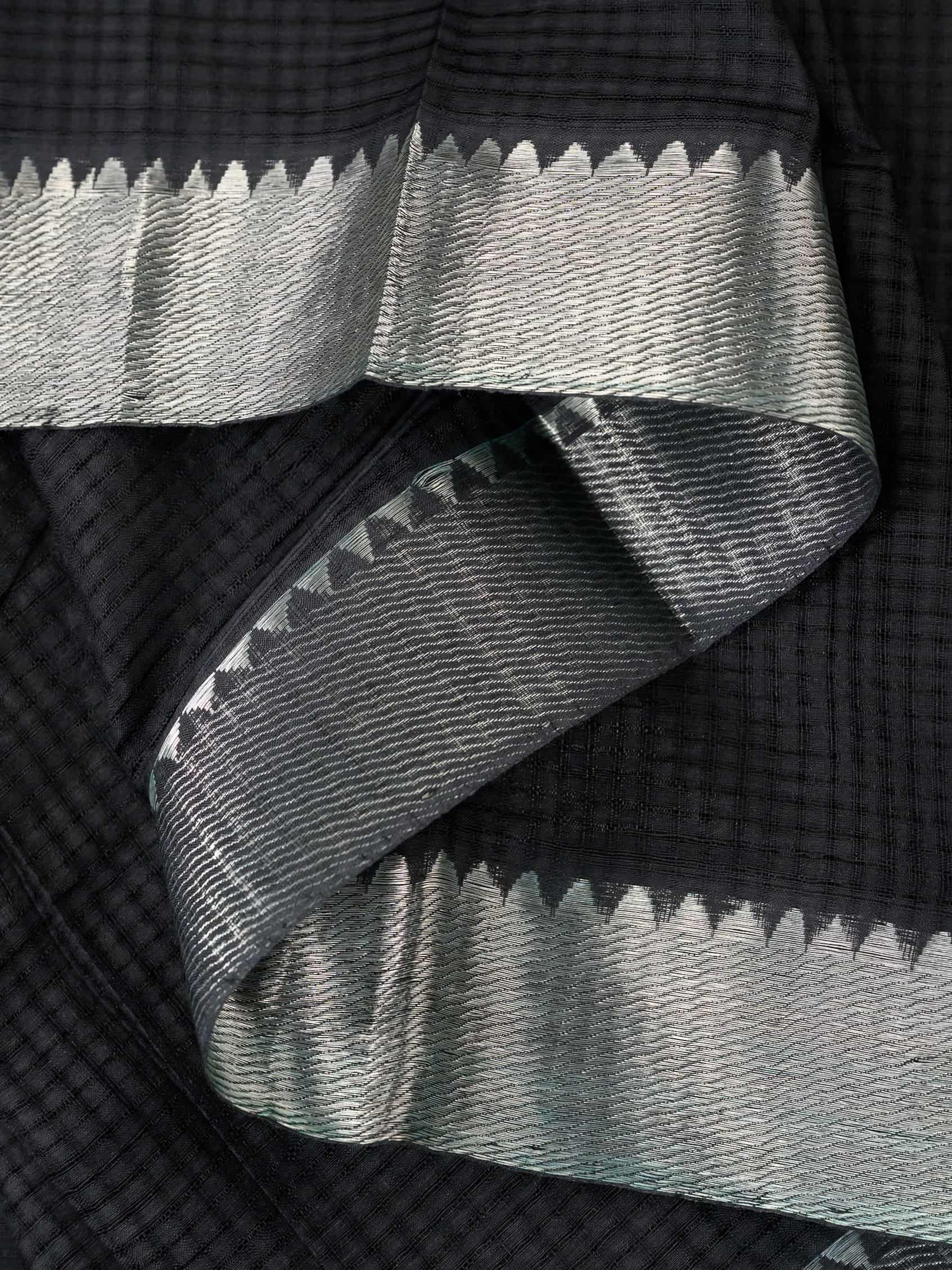Handloom Mangalagiri Silk Cotton Saree in Black with Silver Zari Border