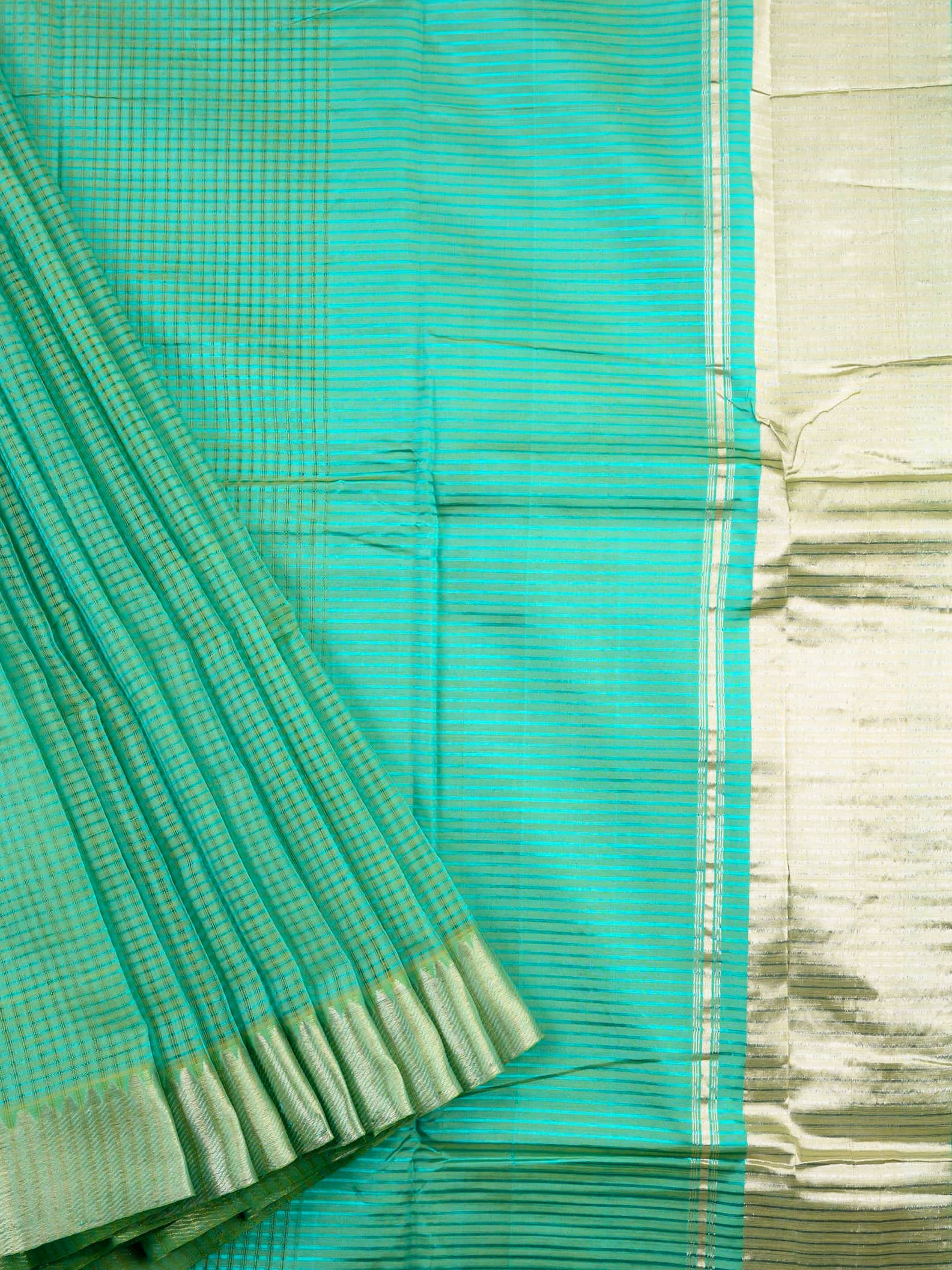 Handloom Mangalagiri Silk Cotton Saree in Aqua Green with Silver Zari Border