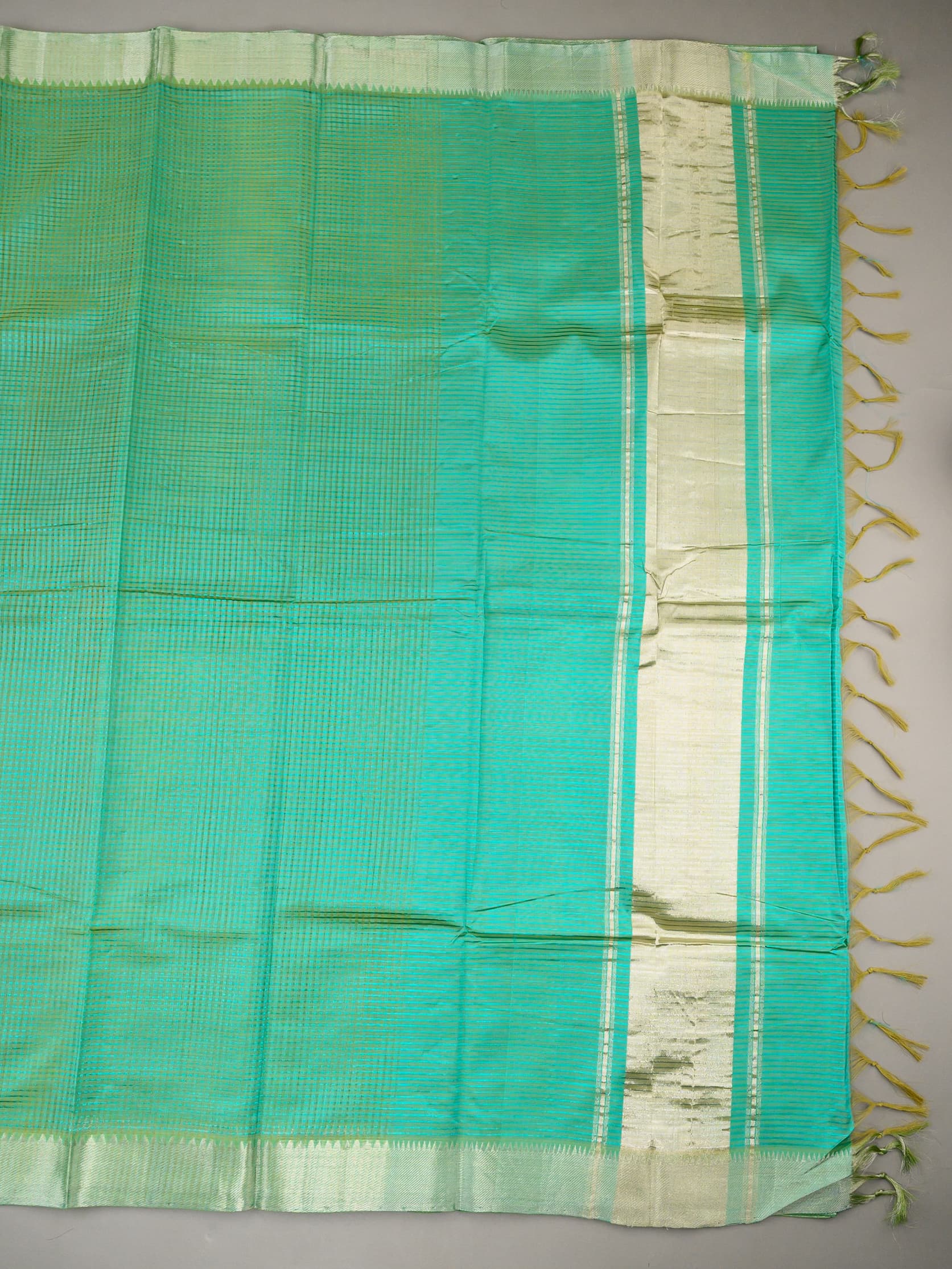 Handloom Mangalagiri Silk Cotton Saree in Aqua Green with Silver Zari Border