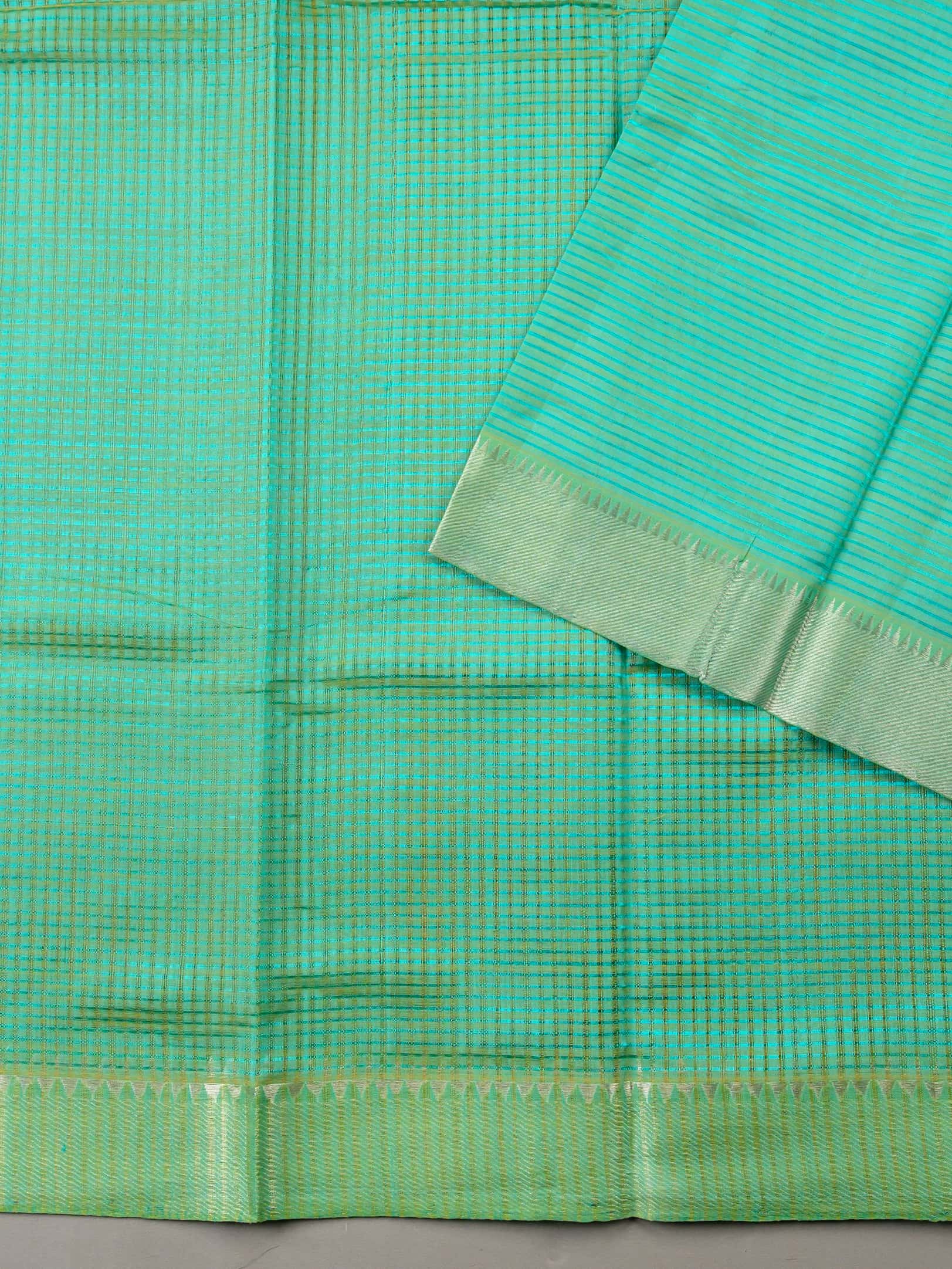 Handloom Mangalagiri Silk Cotton Saree in Aqua Green with Silver Zari Border