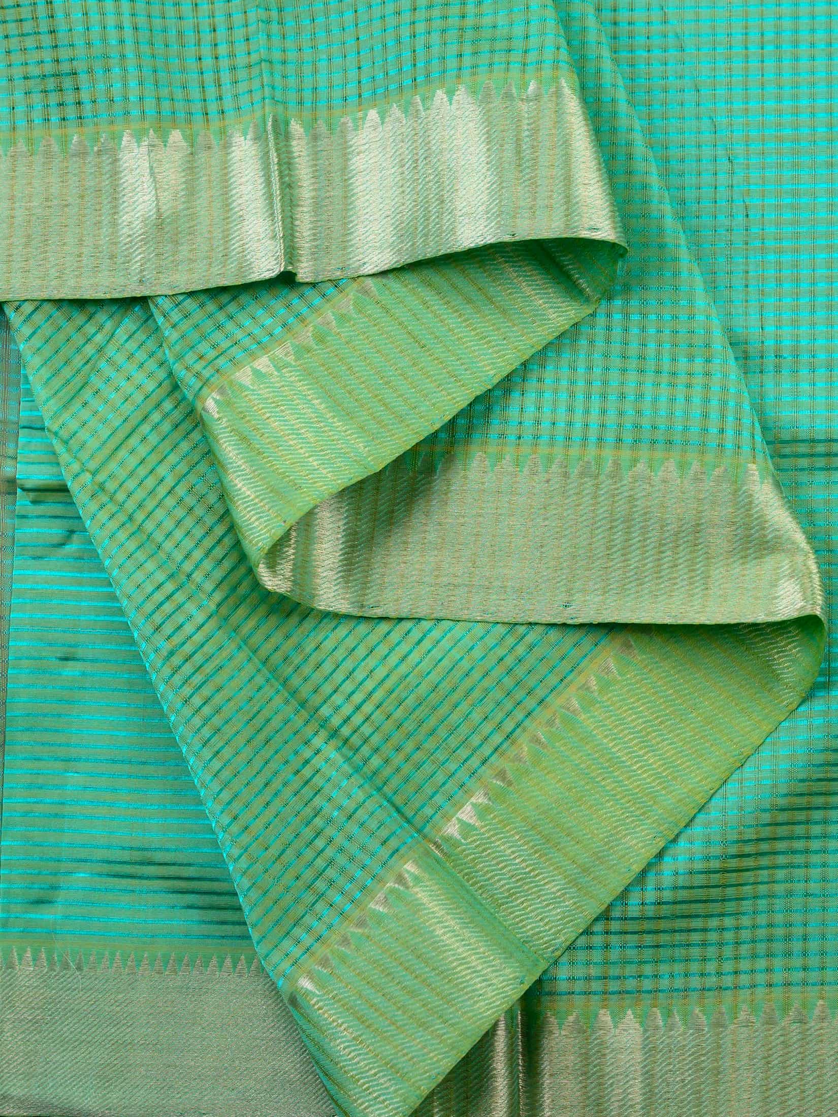 Handloom Mangalagiri Silk Cotton Saree in Aqua Green with Silver Zari Border