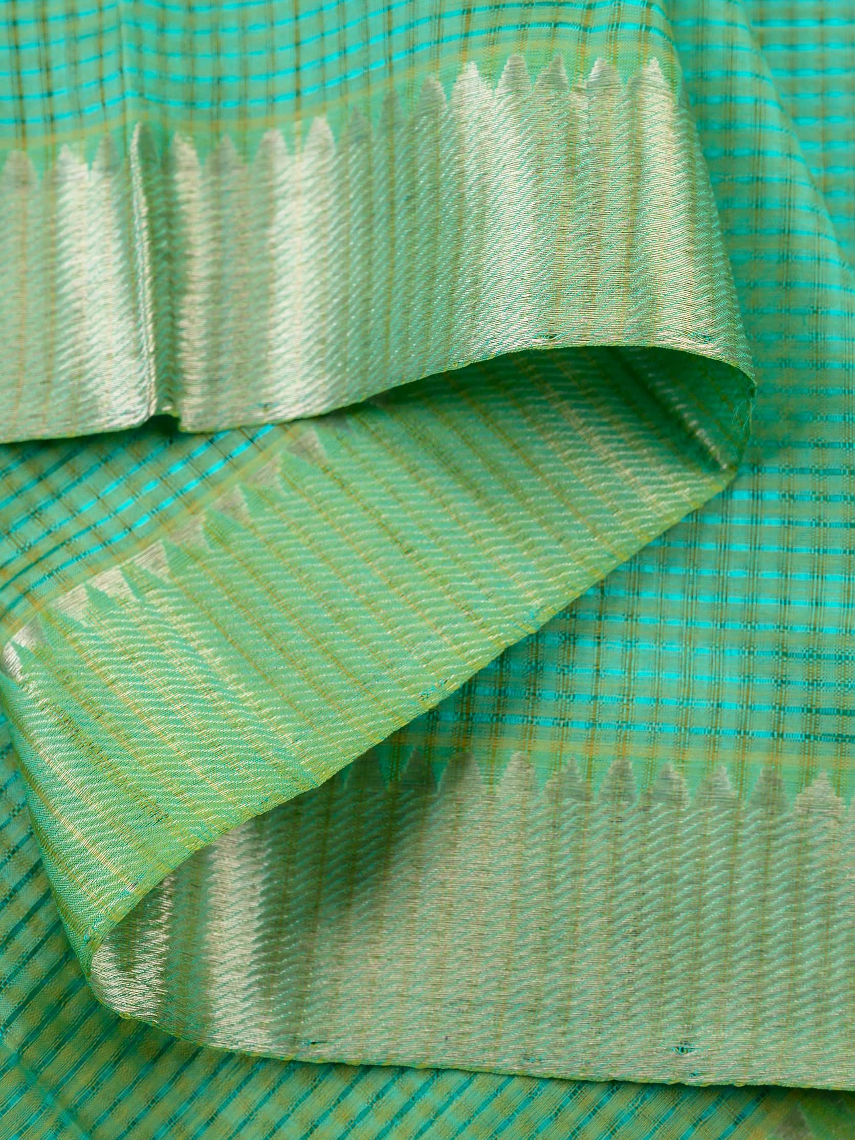 Handloom Mangalagiri Silk Cotton Saree in Aqua Green with Silver Zari Border